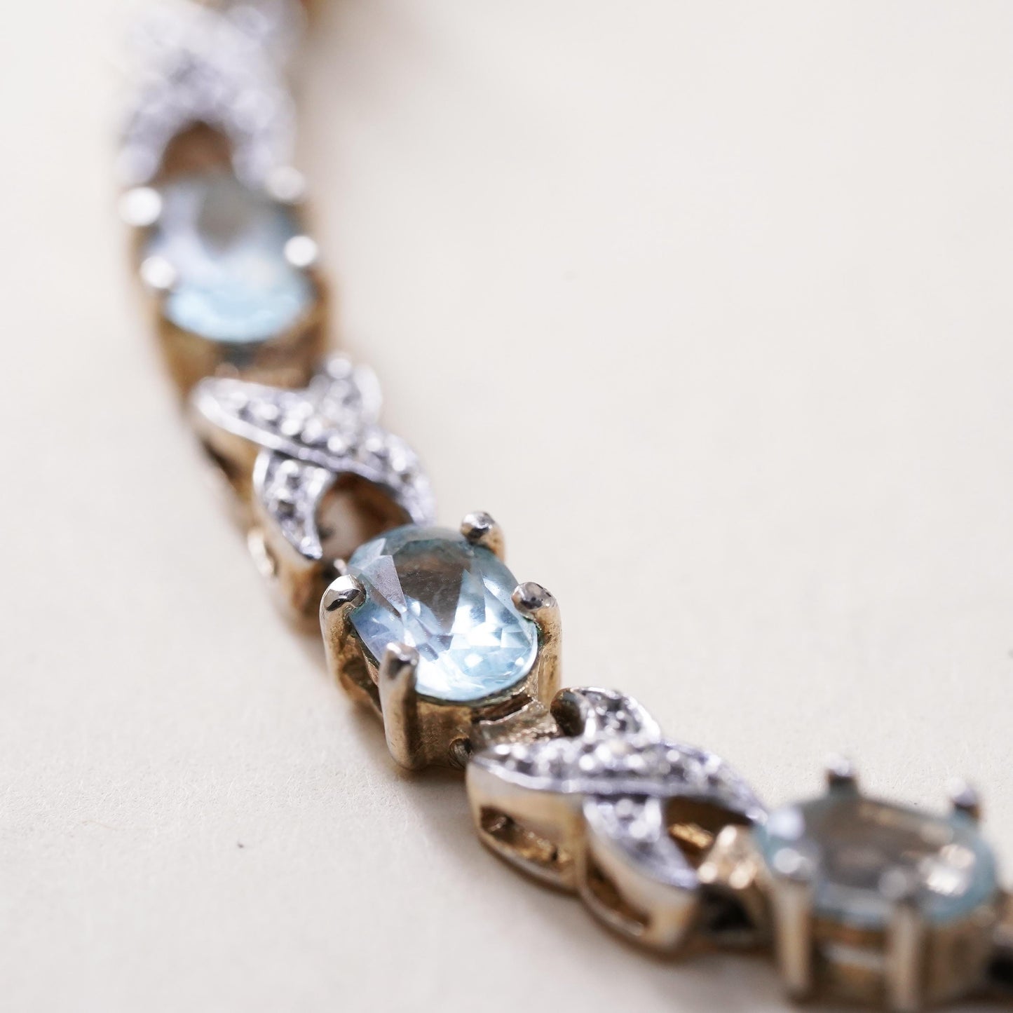 7”, vermeil gold plated sterling silver tennis bracelet, 925 blue topaz diamond