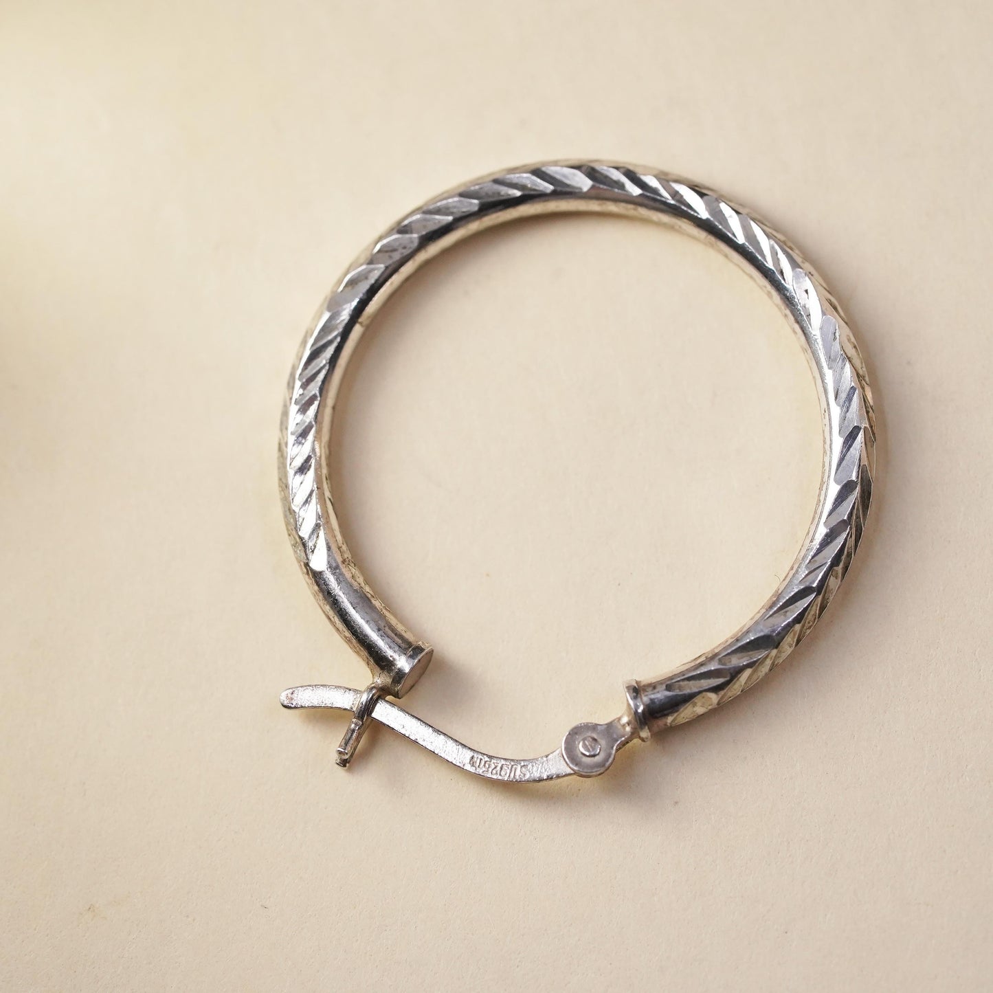1", VTG sterling silver loop single earring, minimalist primitive textured hoop