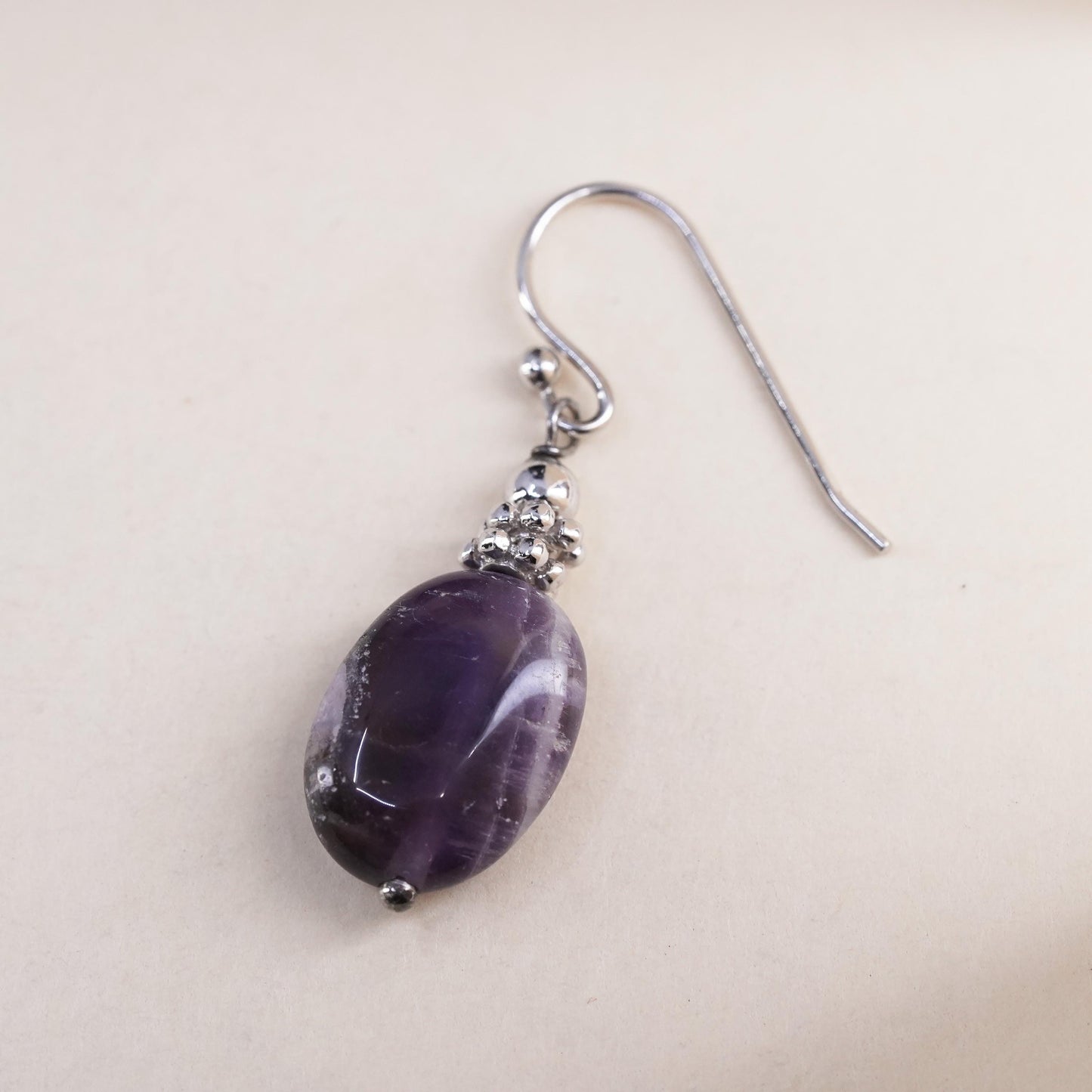 Vintage sterling silver 925 handmade single earring with amethyst nugget