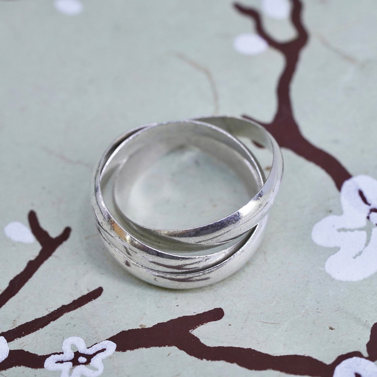 Size 10, Vintage sterling silver handmade entwined ring, 925 statement band
