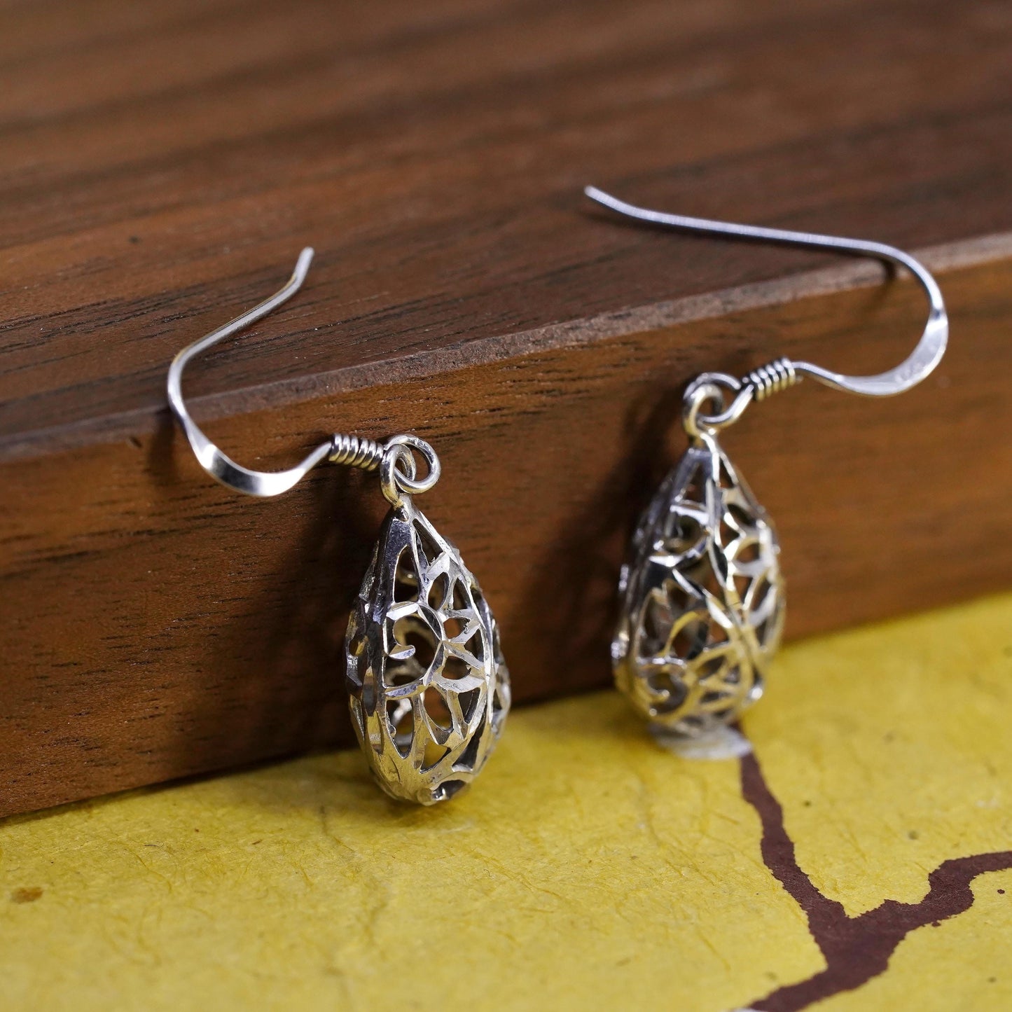 Vintage Sterling silver handmade earrings, 925 filigree teardrops