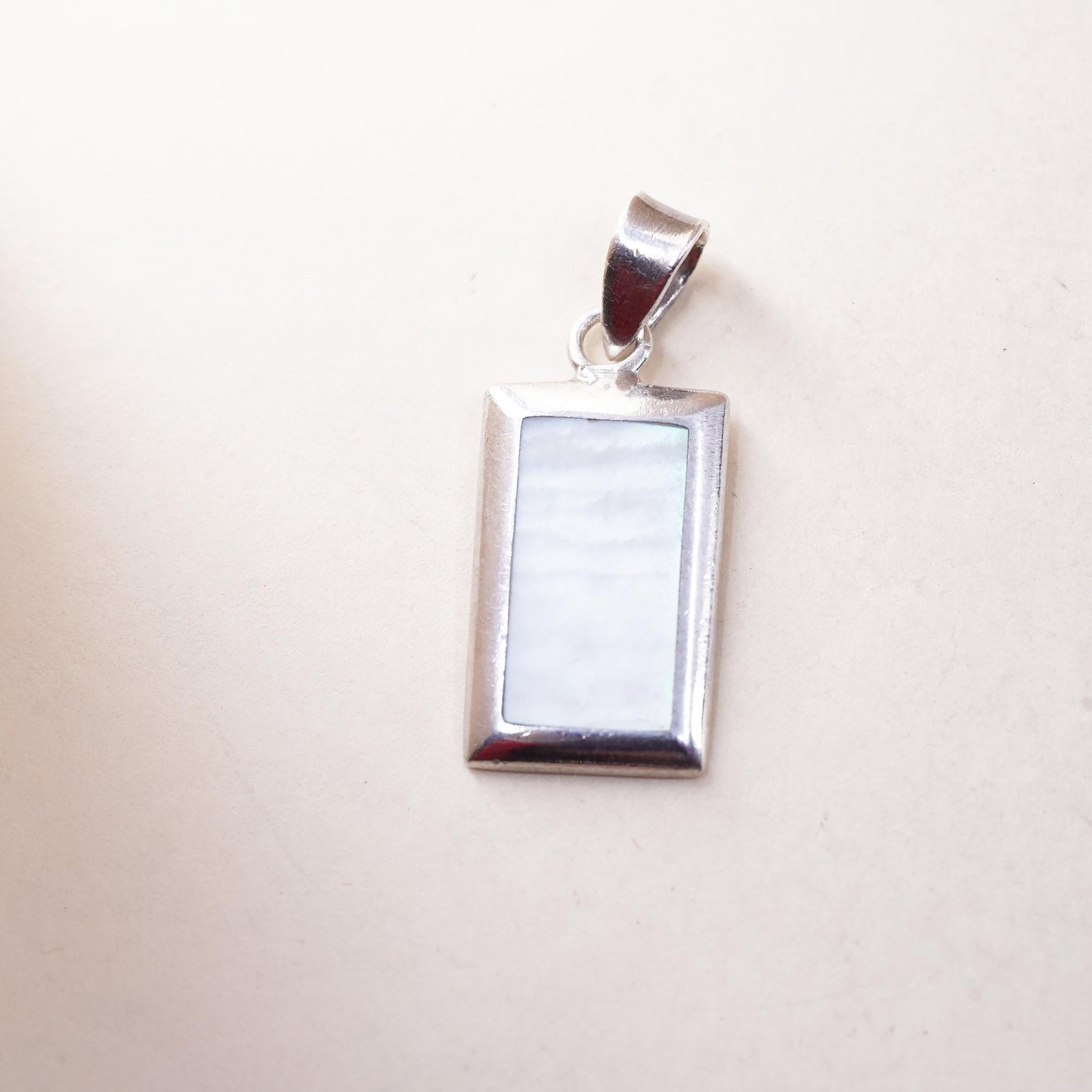 Vintage sterling silver pendant, 925 rectangular pendant mother of pearl inlay