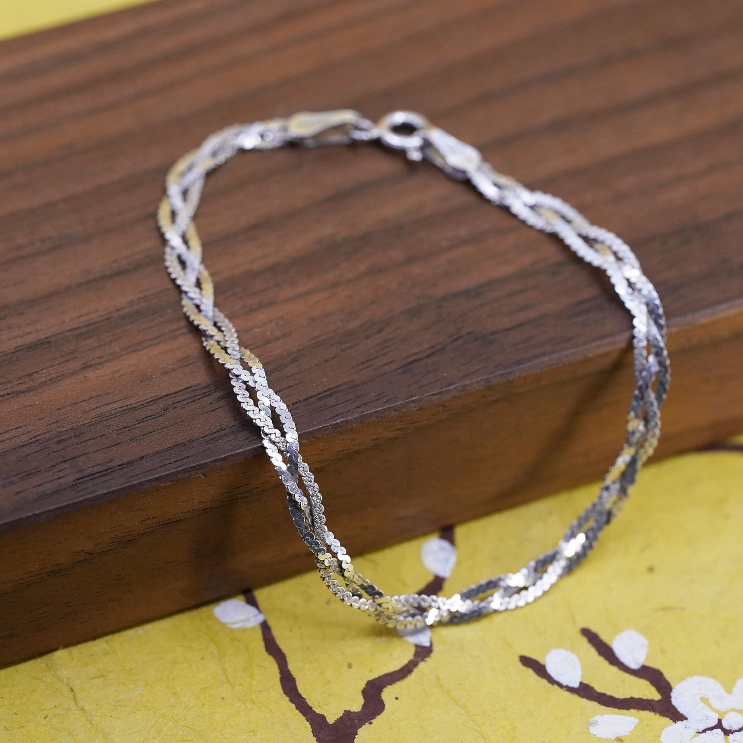 7" Mexican Sterling silver braided woven s link bracelet, 3 strands 925 chain