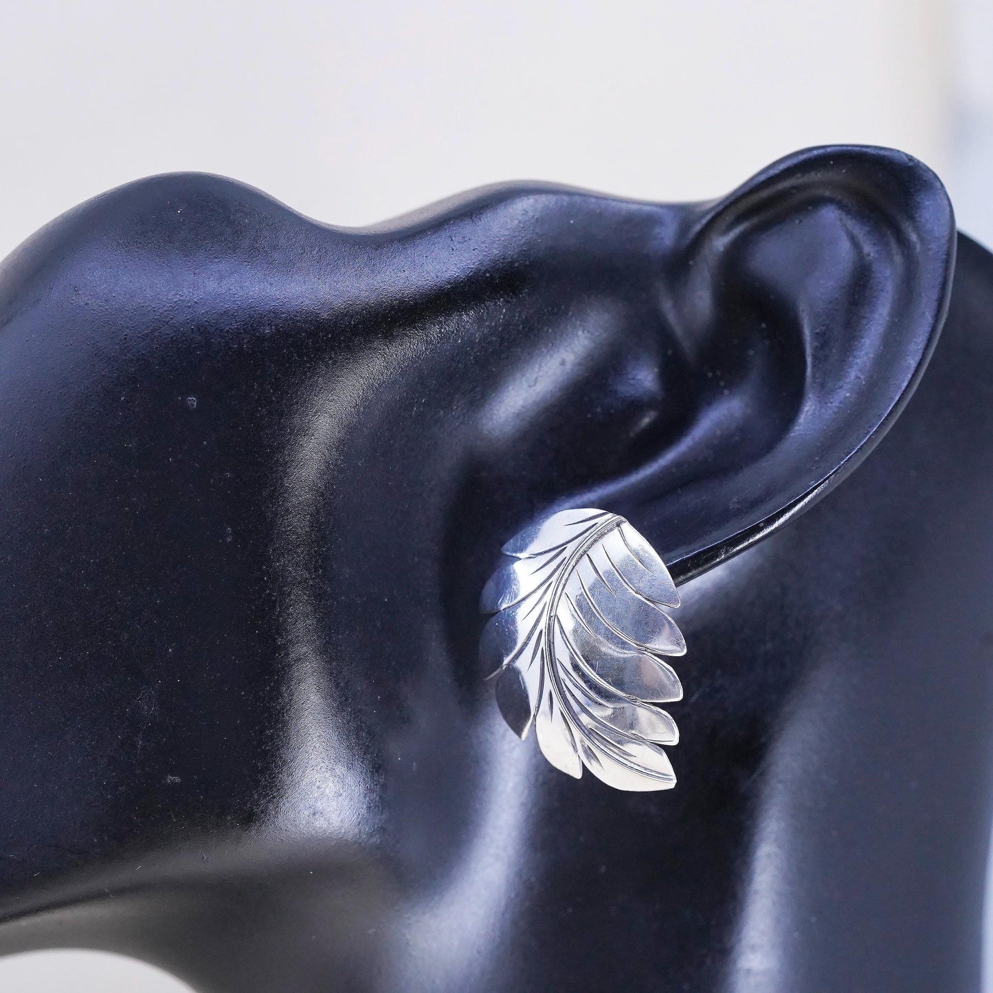 VTG Native American Morningstar sterling 925 silver earrings, curved leaf studs