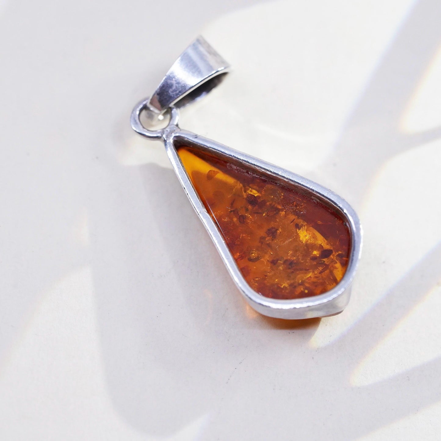 Vintage sterling 925 silver handmade pendant with amber nugget
