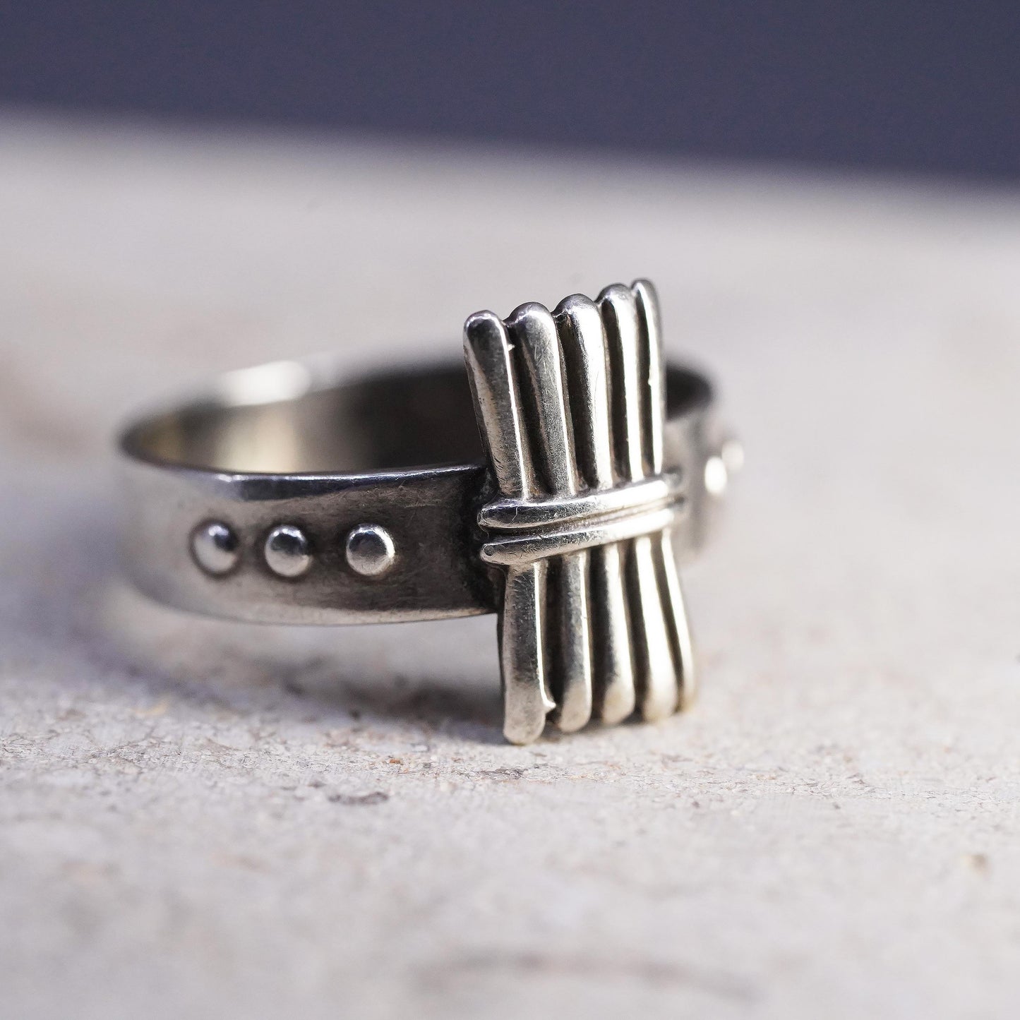 Size 3.5, Vintage Campfire Girls Wood Gathering Sterling Silver 925 Ring