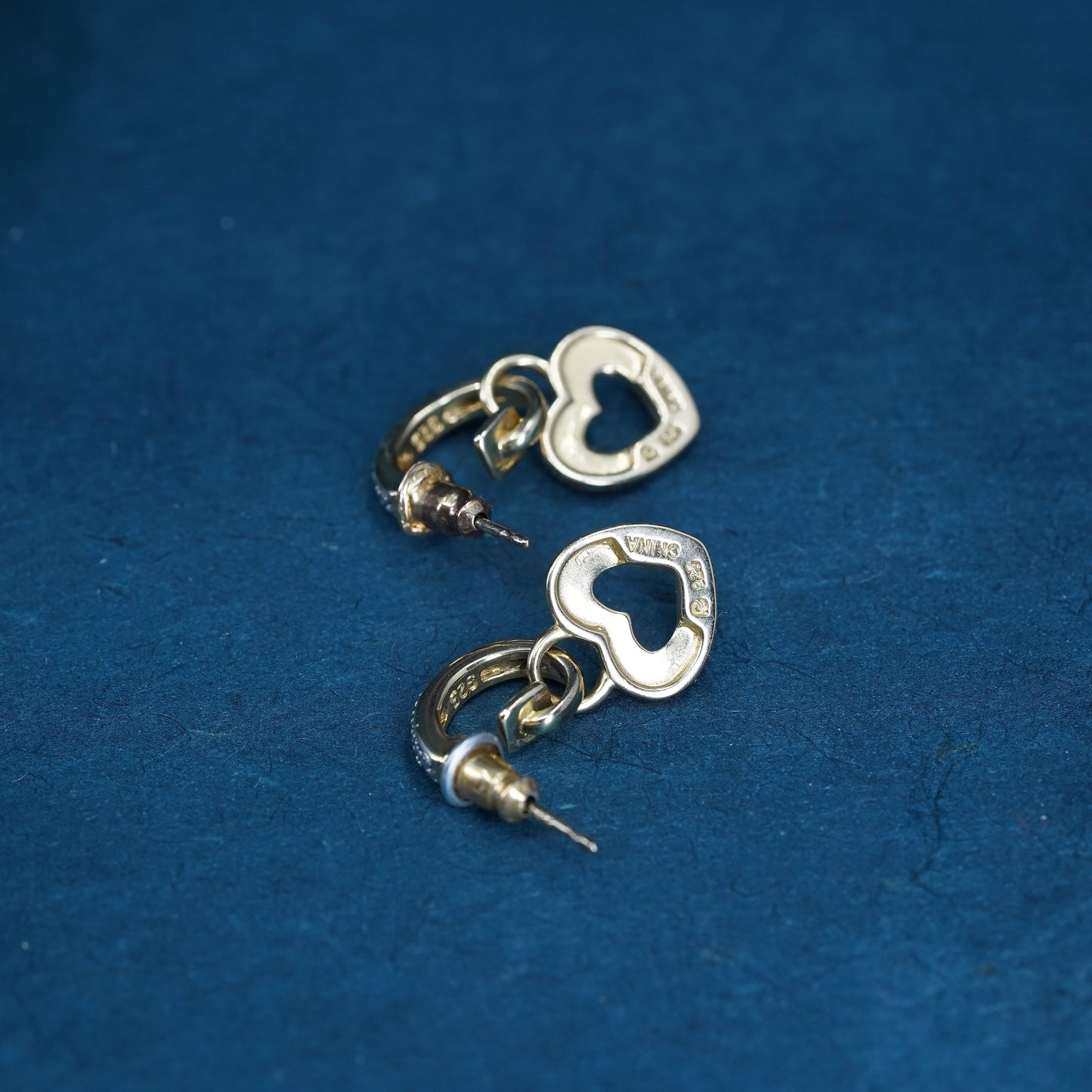 vermeil gold over Sterling silver handmade earrings, 925 heart with diamonds