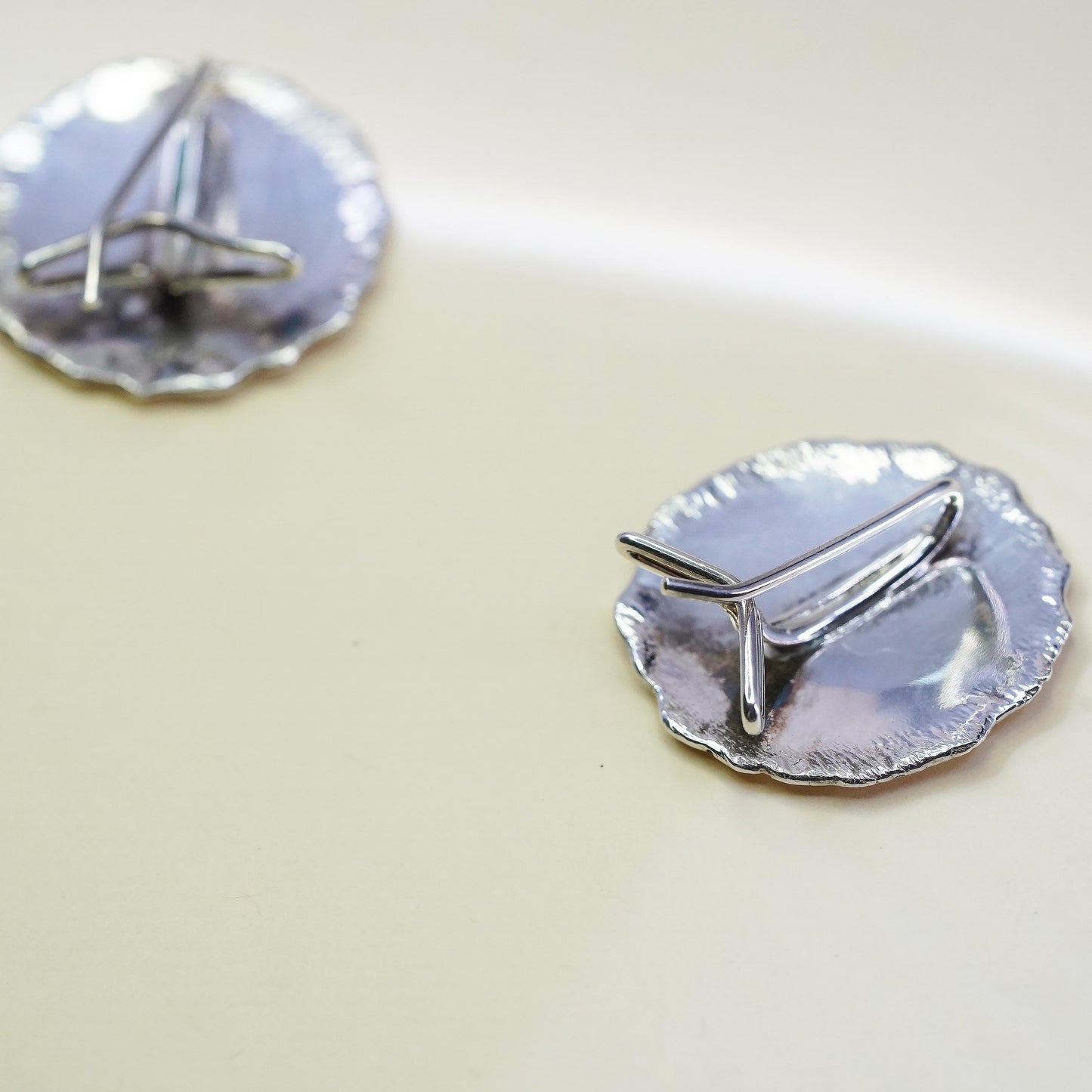 Vintage Rustic Sterling Silver Organic Disc Studs, Artisan 925 Silver Earrings