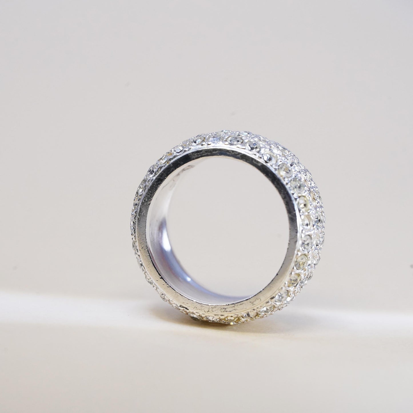 Size 6.5, vintage sterling 925 silver ring with cluster CZ, statement wide band