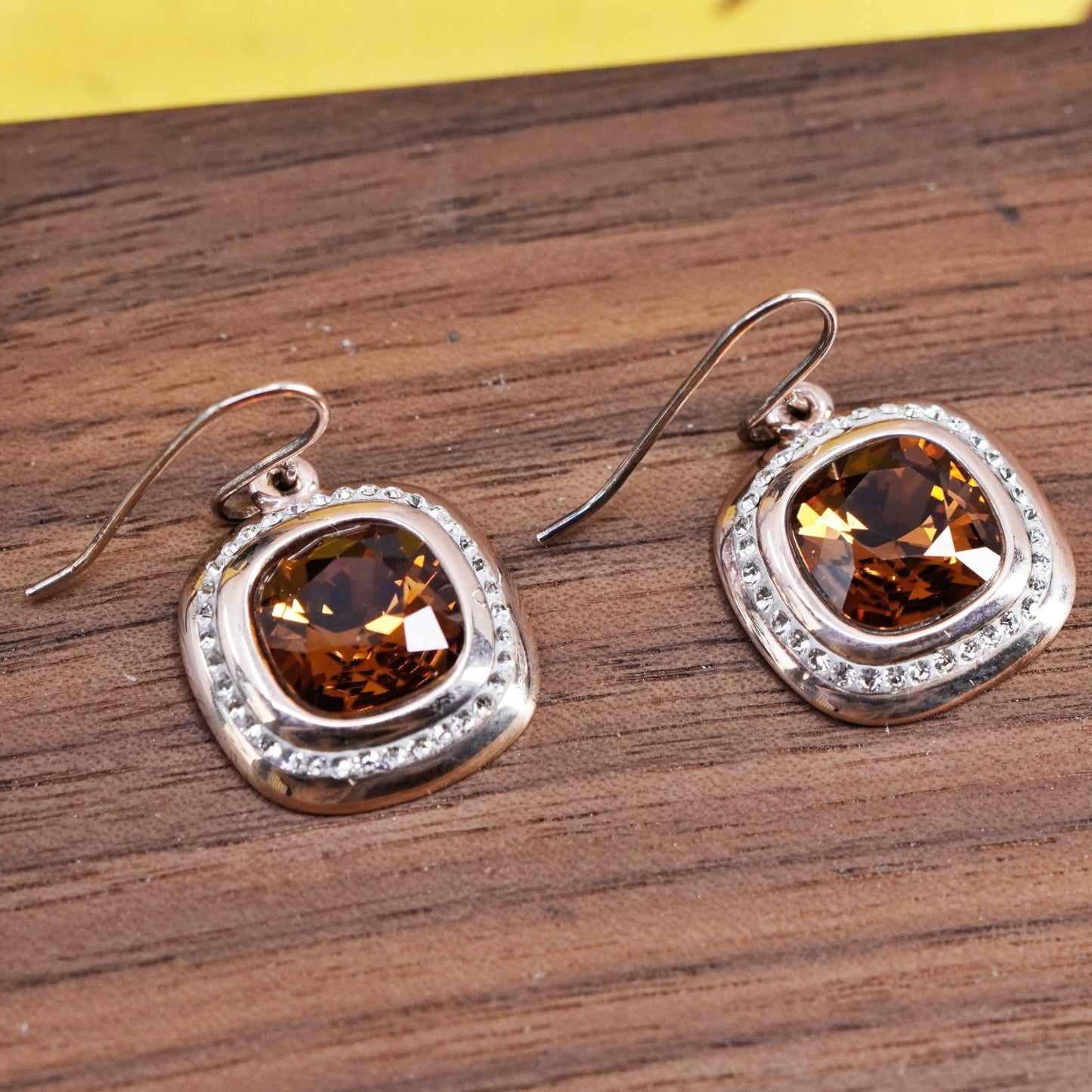 rose gold over Sterling 925 silver handmade earrings with checker cut crystal