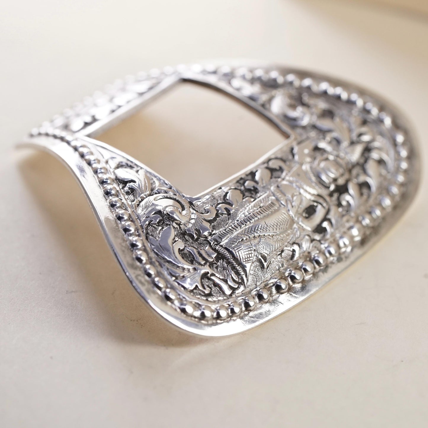 Sterling 925 Silver Belt Buckle Overlay, Floral, Western Cowboy Buckle Accent