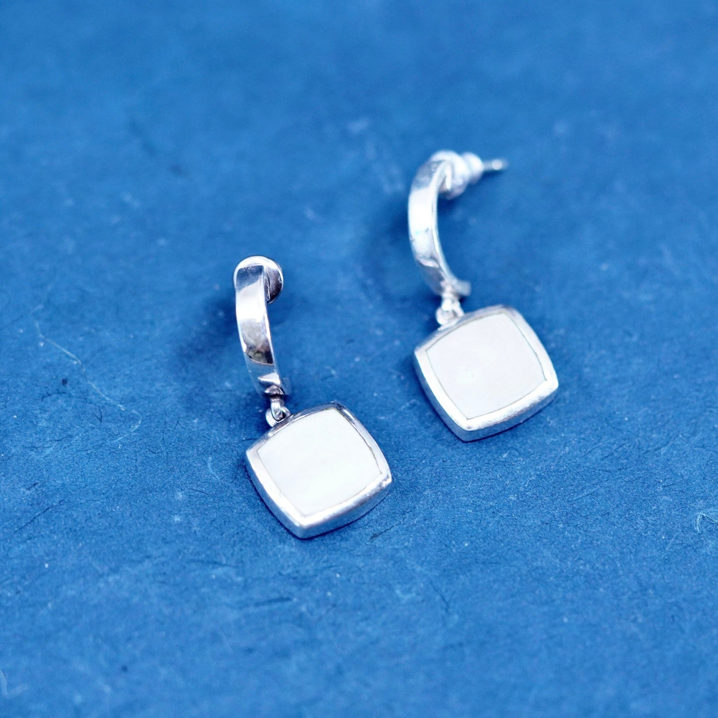 Vintage sterling silver handmade earrings, 925 huggie studs w/ mother of pearl