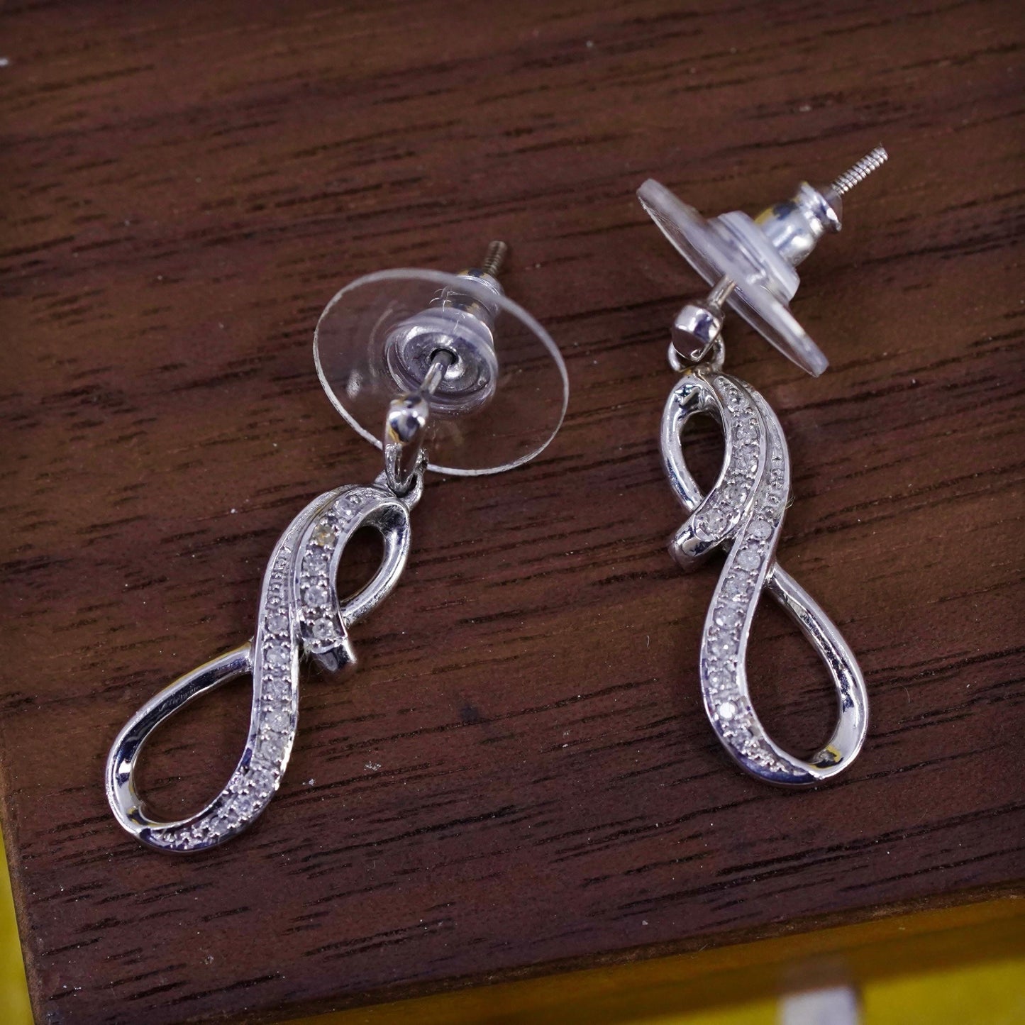 vintage Sterling silver earrings, 925 infinite loop with cluster diamonds