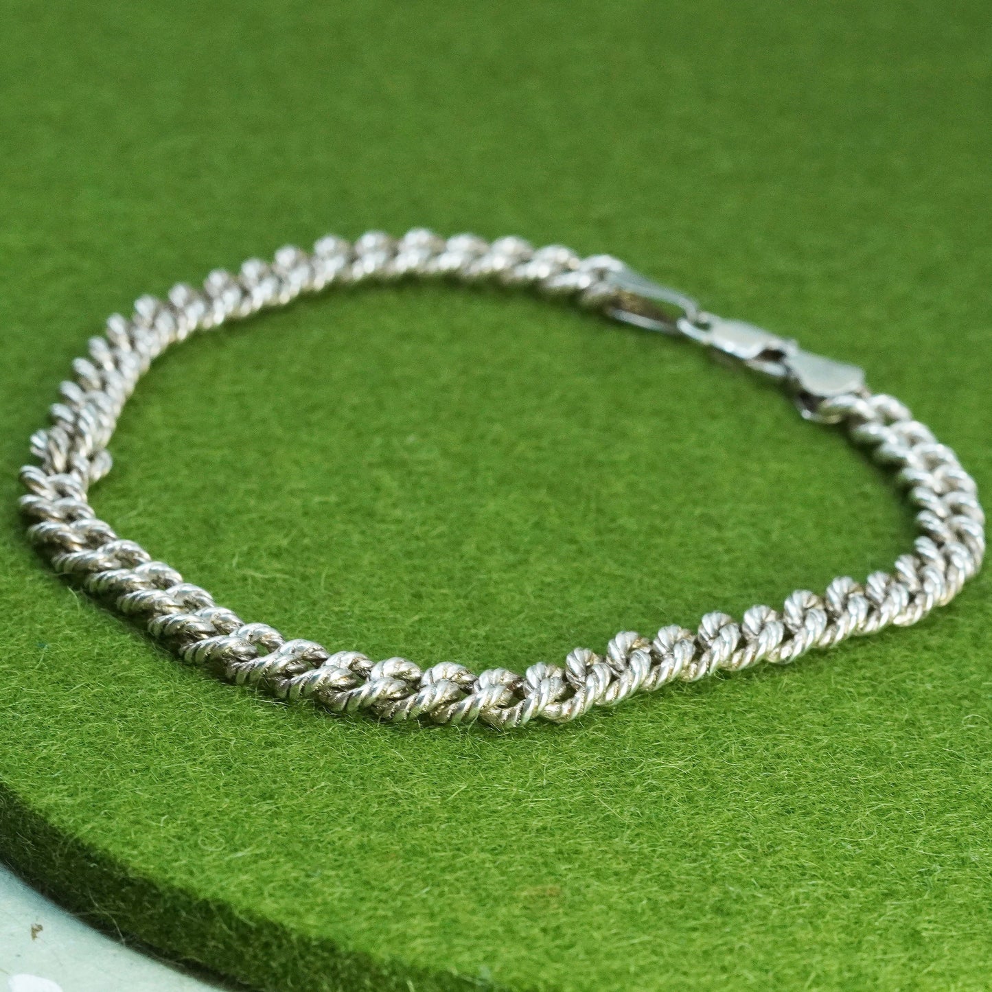 7.75”, 5mm, Vintage sterling 925 silver textured curb bracelet