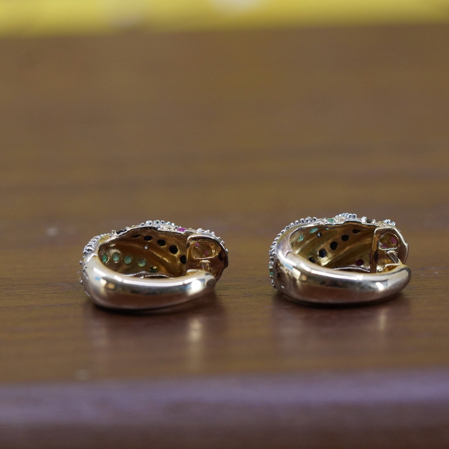 0.75”, vermeil gold Sterling silver earrings, 925 huggie ruby sapphire emerald