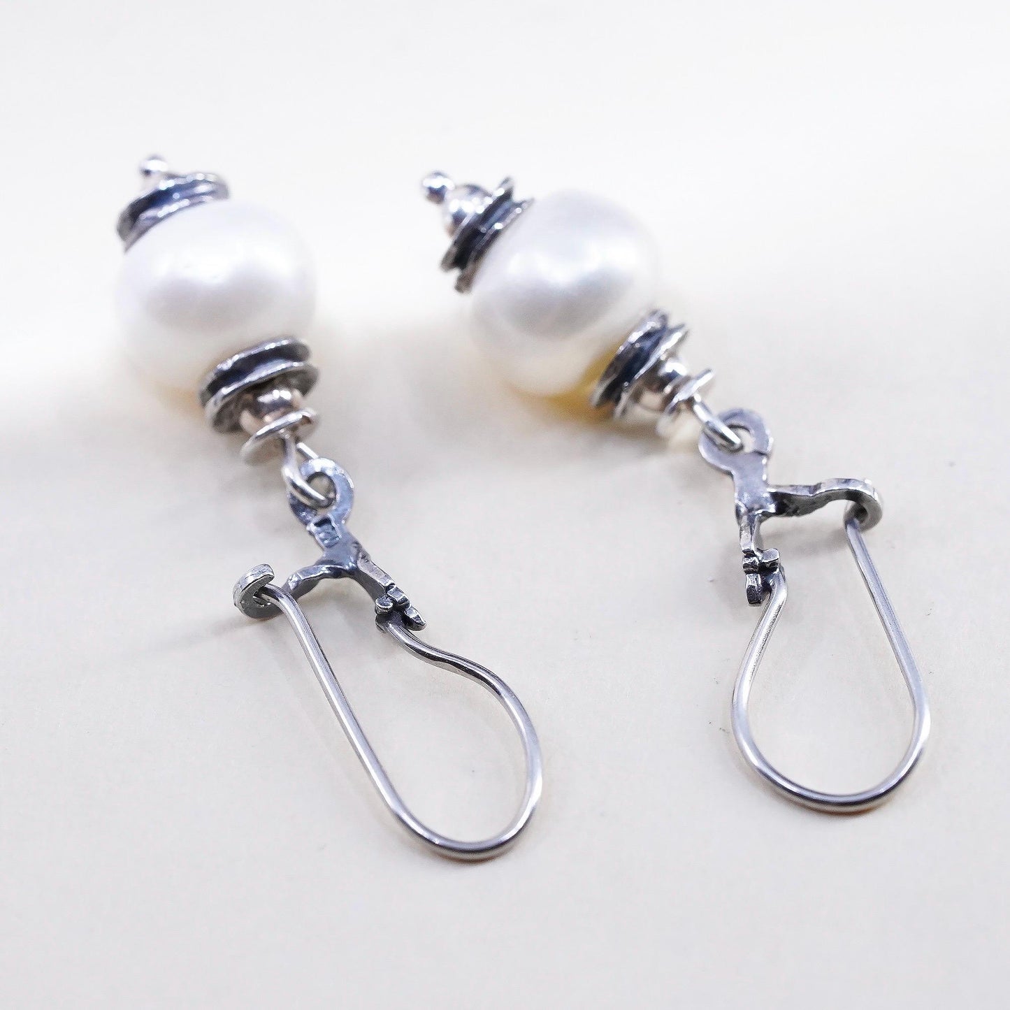 Vintage Sterling 925 Silver Handmade earrings with pearl beads