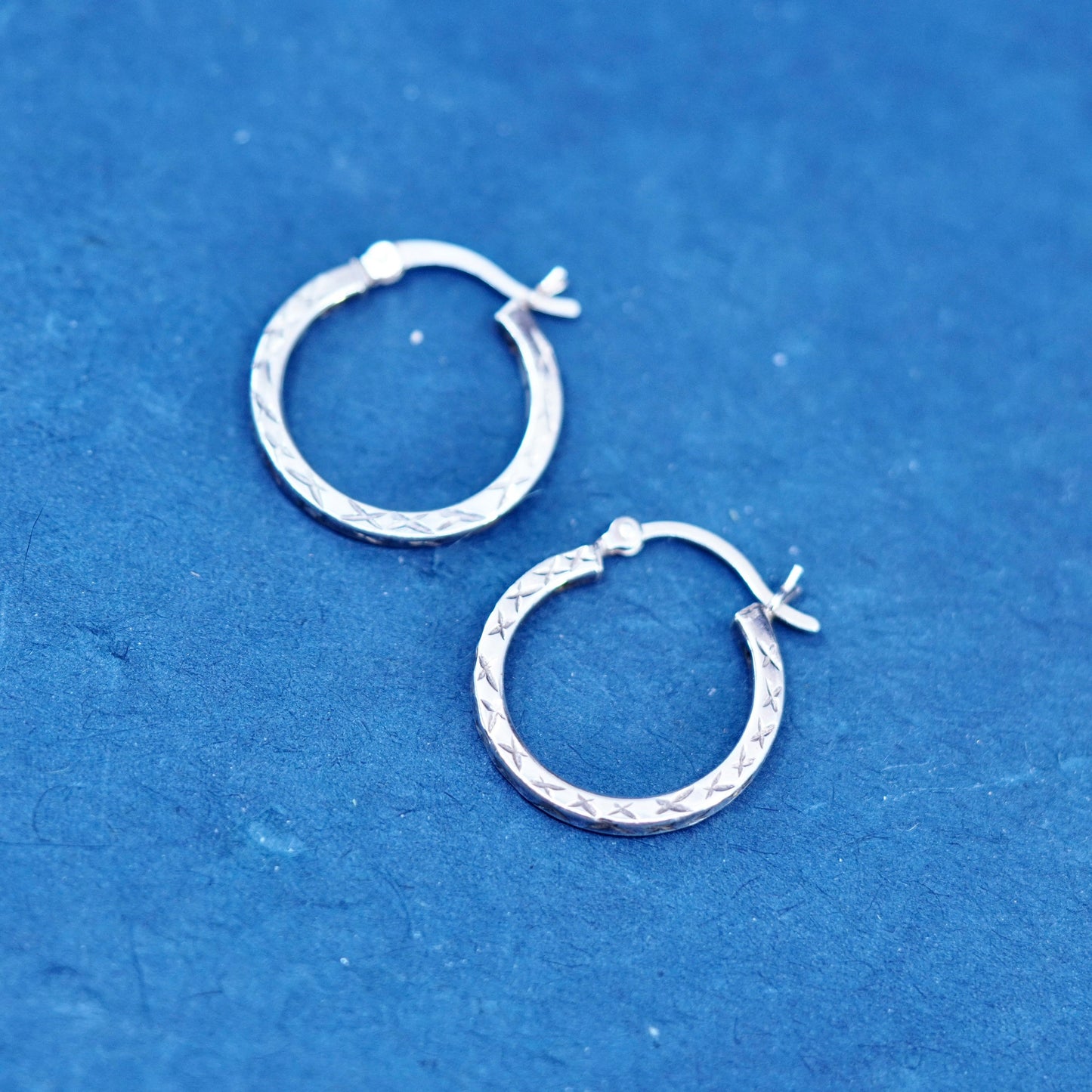 0.75”, vintage Sterling silver handmade hoop earrings, textured 925 huggie
