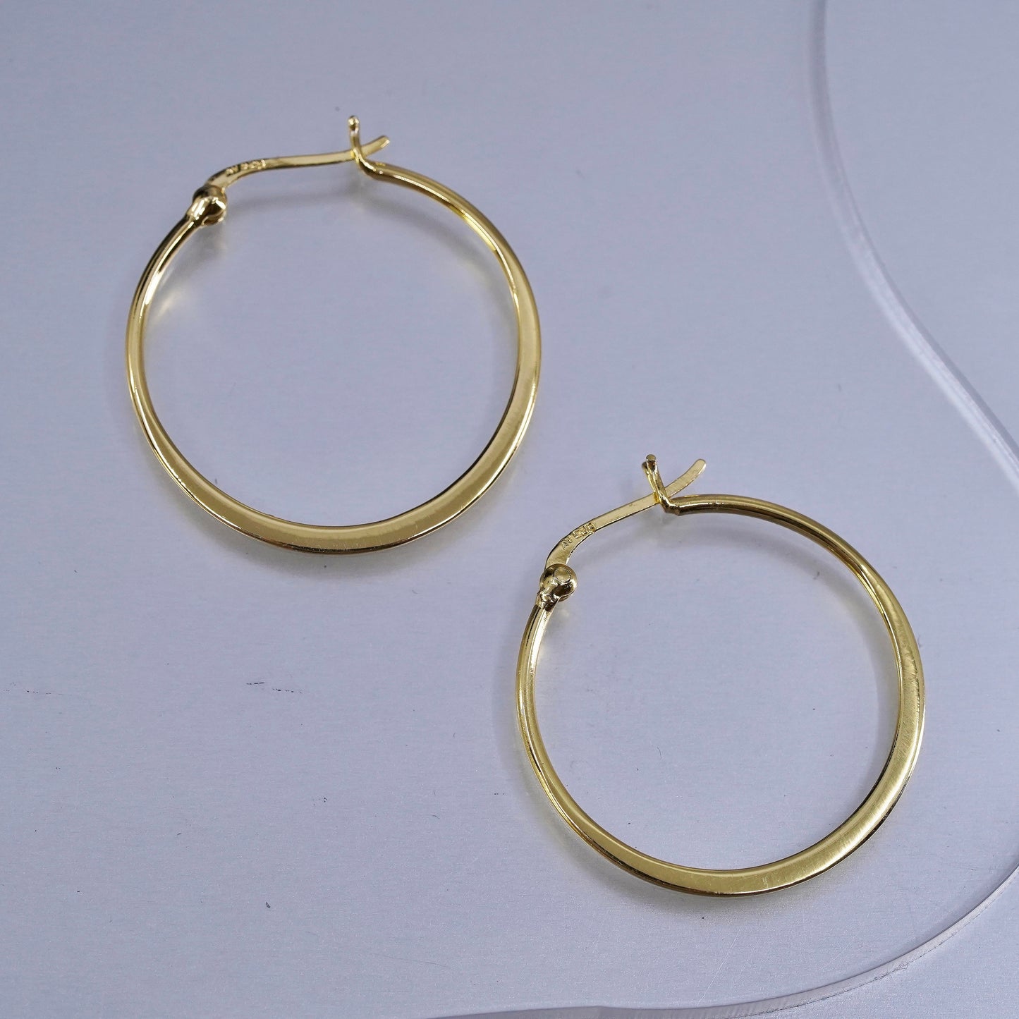 1.25”, Italian vermeil gold over Sterling silver handmade earrings, 925 hoops