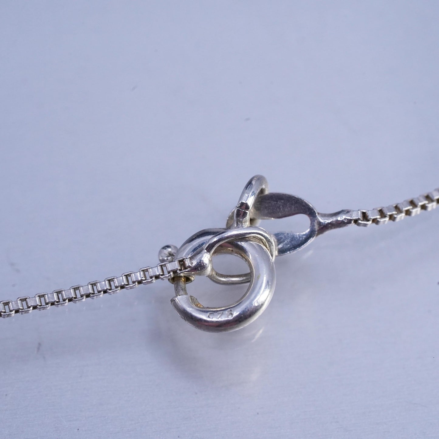 18", vintage Sterling 925 silver box chain necklace cluster cz bead pendant