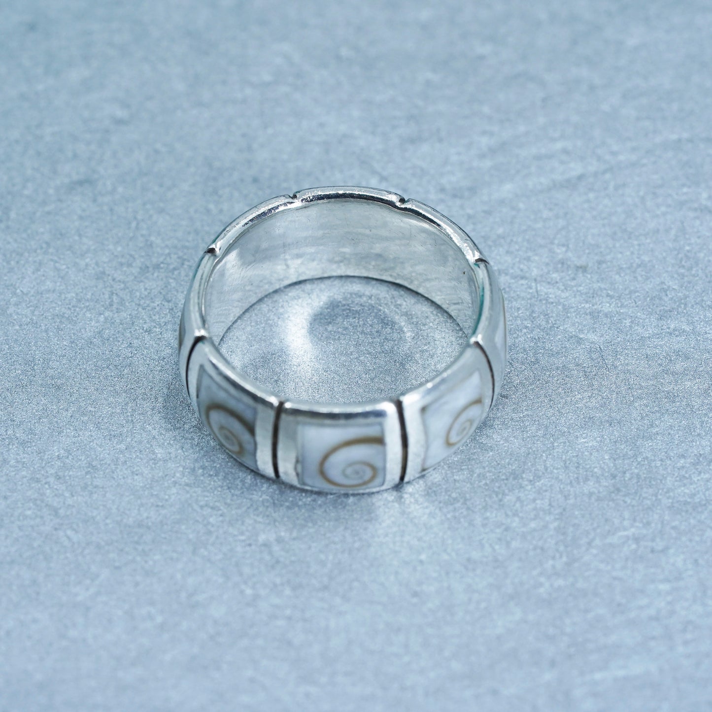 sz 8.5, Sterling 925 Silver Shiva eye Ring | Mexican Jewelry, band fossil shell