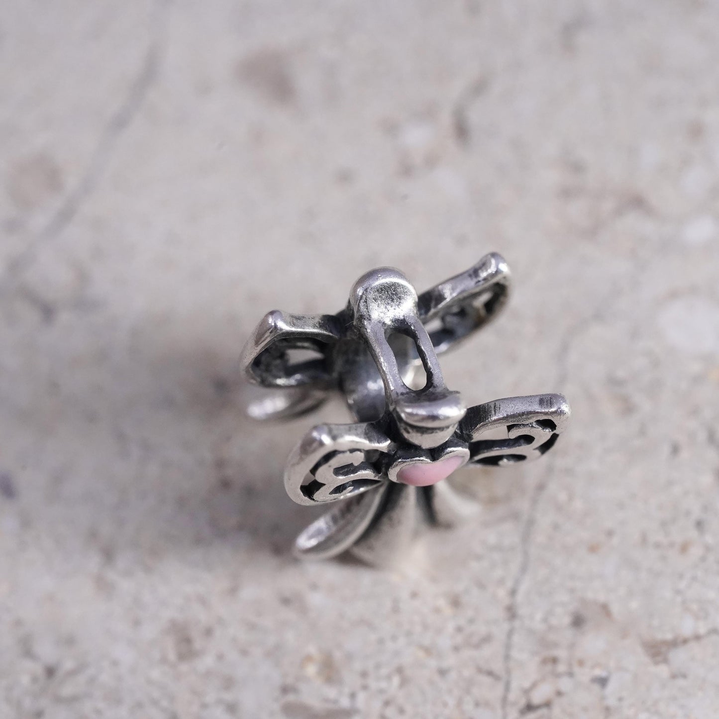 Vintage sterling silver handmade pendant, 925 Angel charm w//pink enamel heart