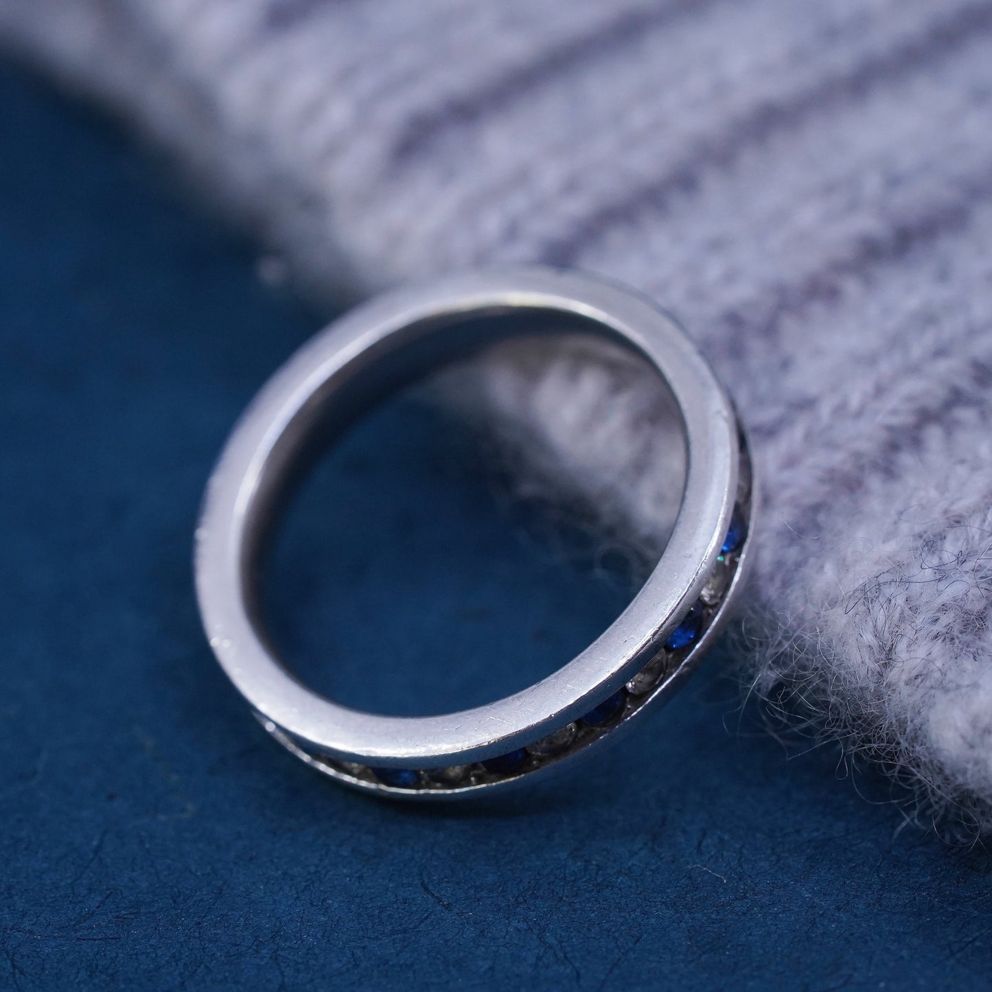 Size 7.25, vintage Sterling silver handmade ring, 925 band with cz