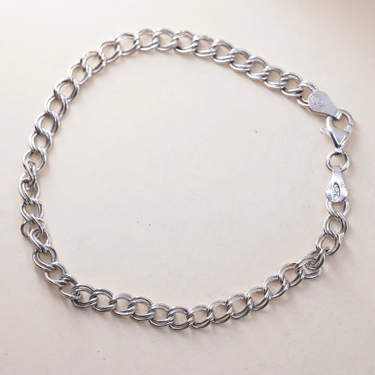 7” 5mm, Vintage sterling silver double curb link chain, 925 bracelet
