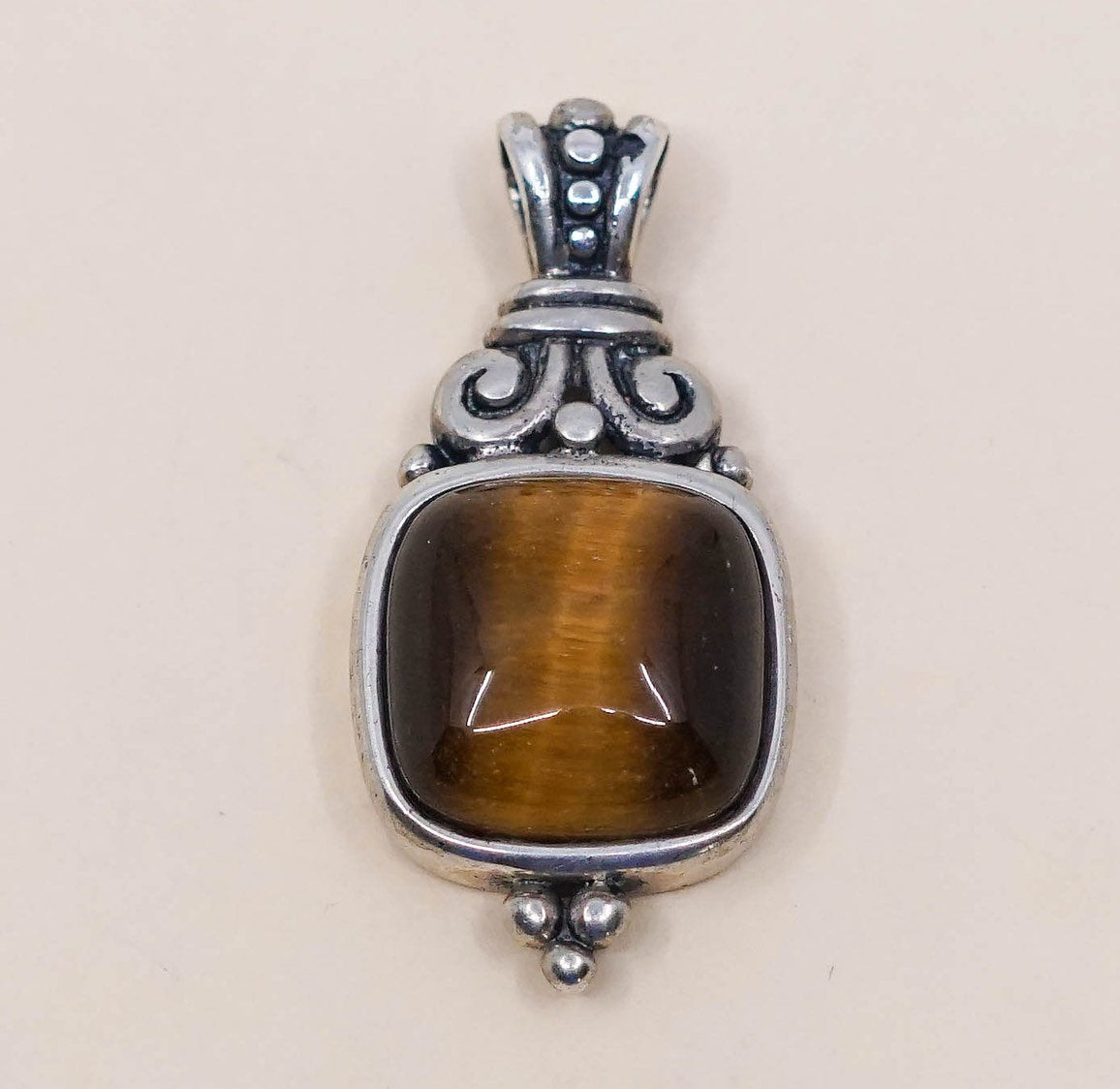 Vintage sterling silver with golden tiger eye, solid 925 silver pendant