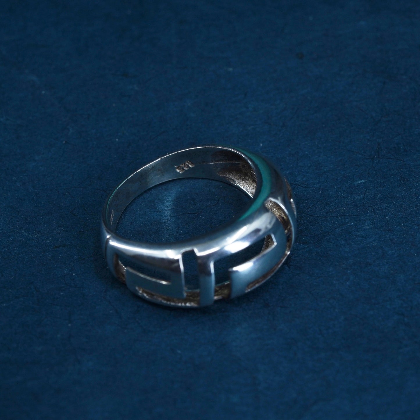 Size 7, vintage Sterling silver handmade ring, 925 silver band with Greek key