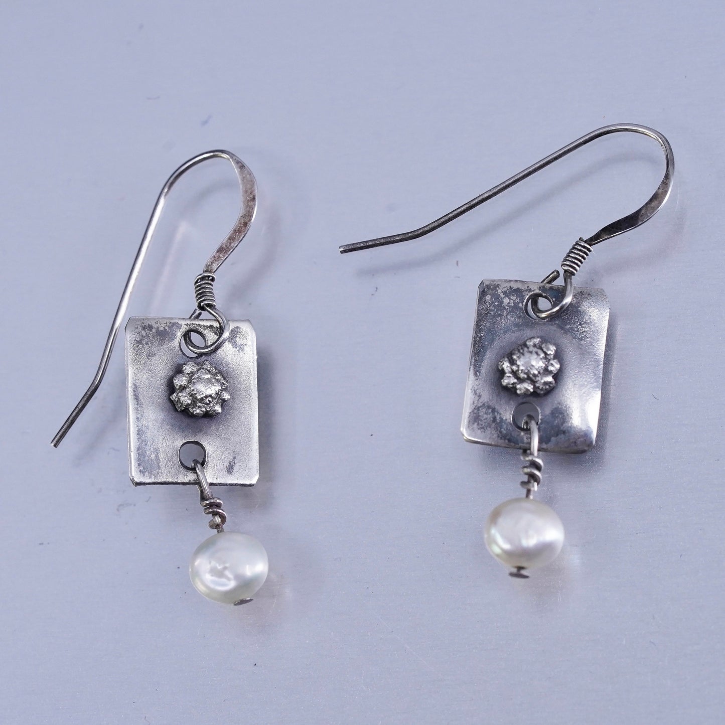 Vintage Sterling 925 silver earrings, dangle with pearl