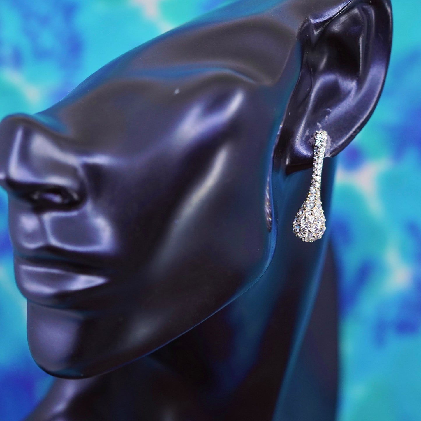 Vermeil gold over sterling silver earrings, 925 teardrop studs with cluster cz