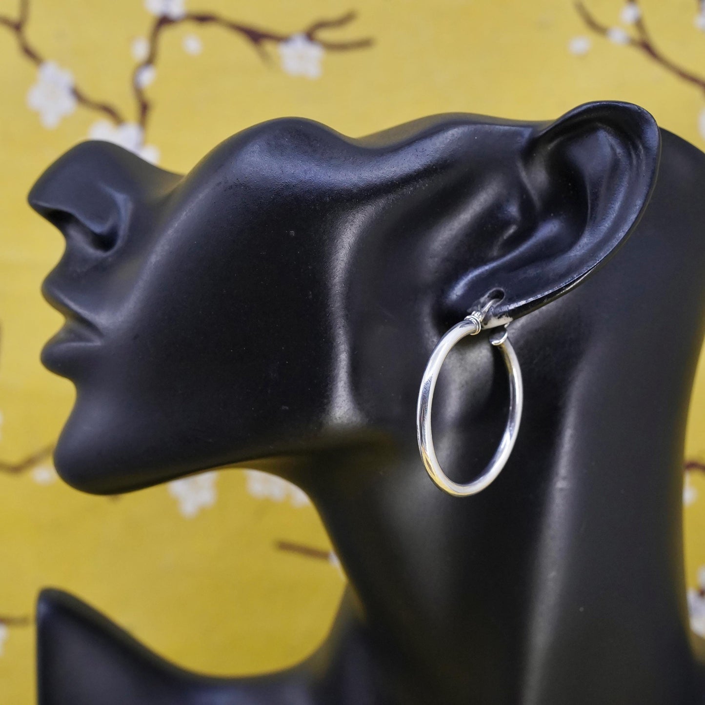 1.25", Vintage Sterling silver handmade earrings, 925 huggie hoops