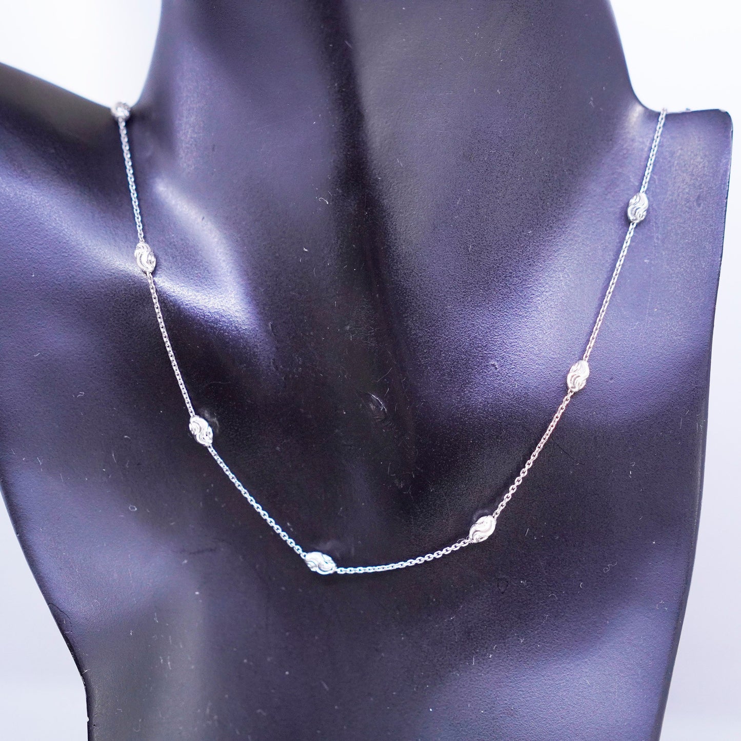 24” 1mm, vintage Italy Sterling 925 silver circle chain necklace with beads