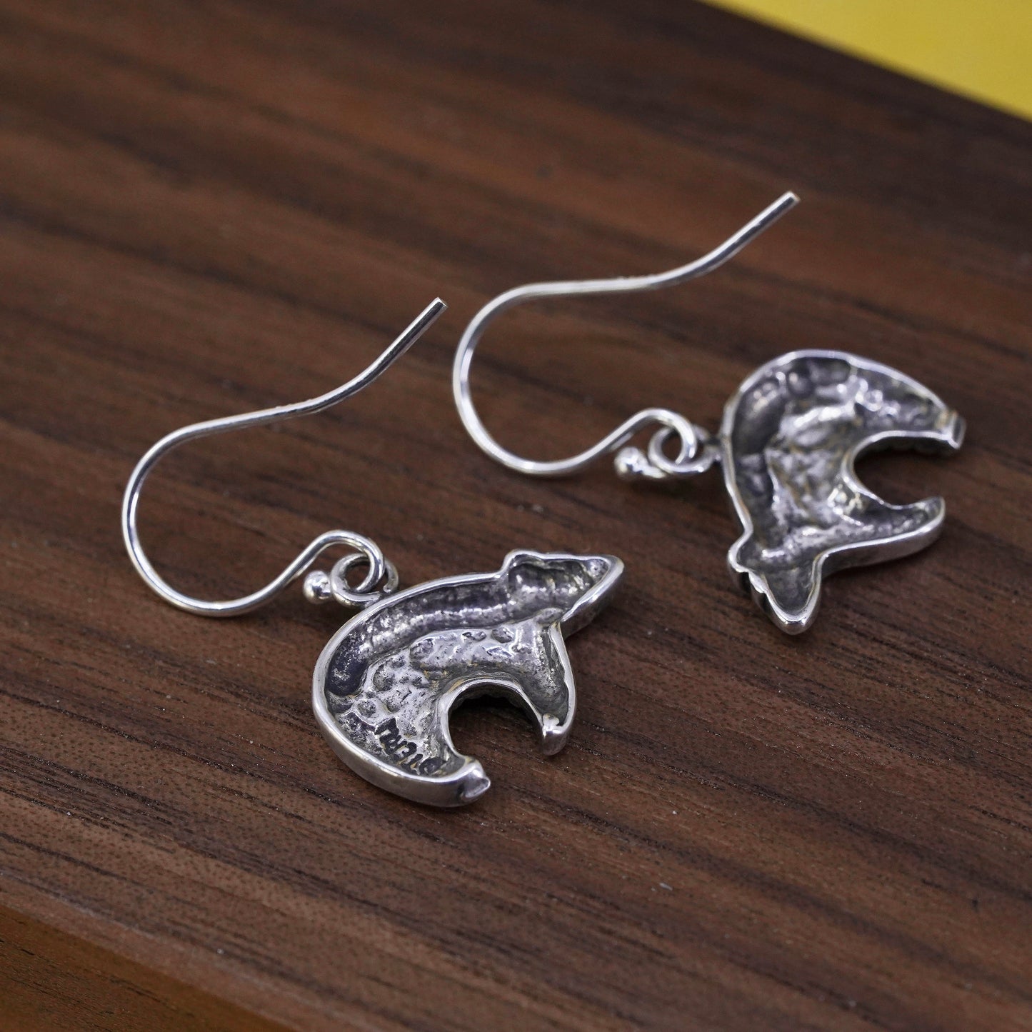 Vintage Native American Southwestern 925 Sterling silver bear handmade earrings