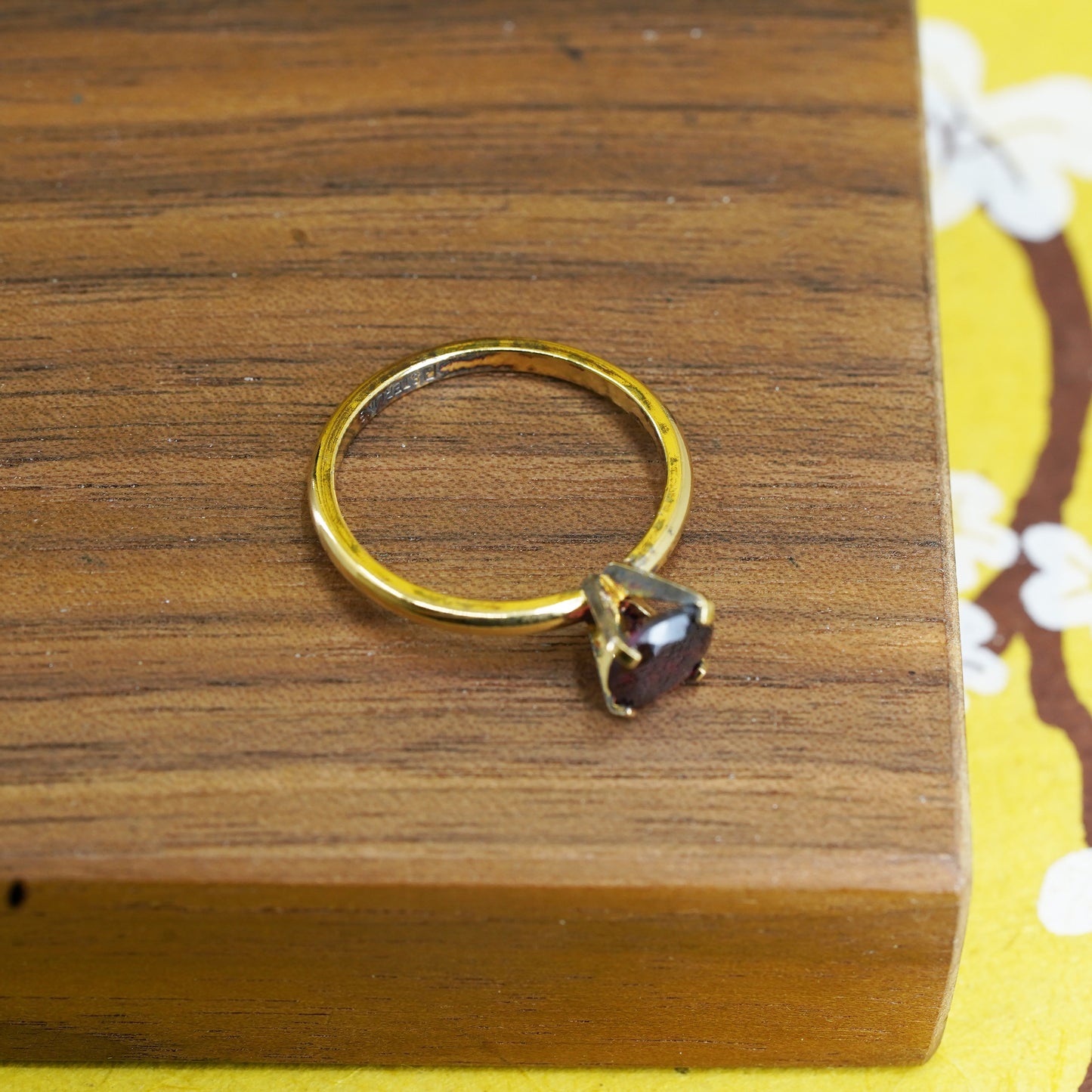 Size 9, vintage vermeil gold over Sterling silver 925 handmade ring with ruby