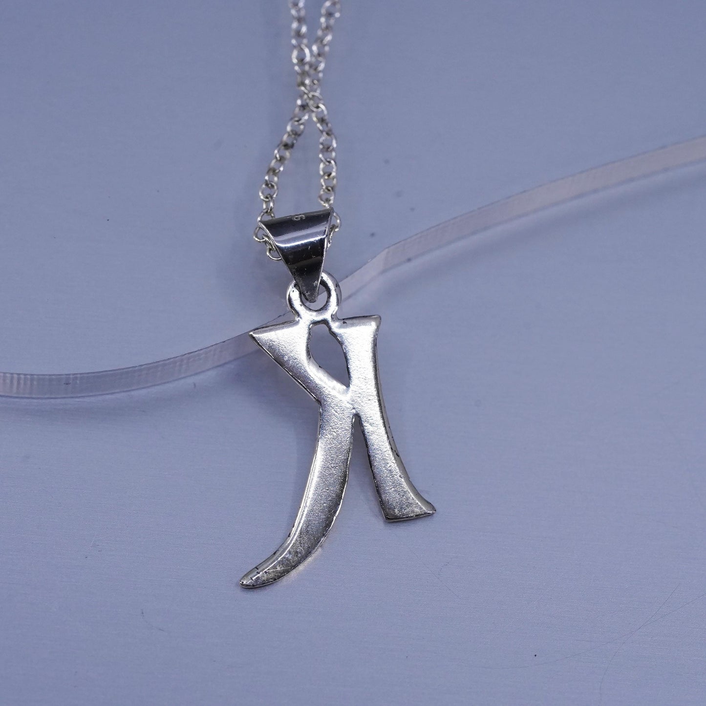 18”, vintage Sterling silver necklace, 925 circle chain with letter K pendant