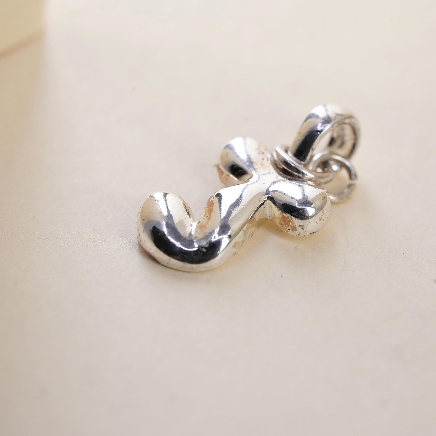 Vintage sterling silver handmade pendant, solid puffy 925 letter J