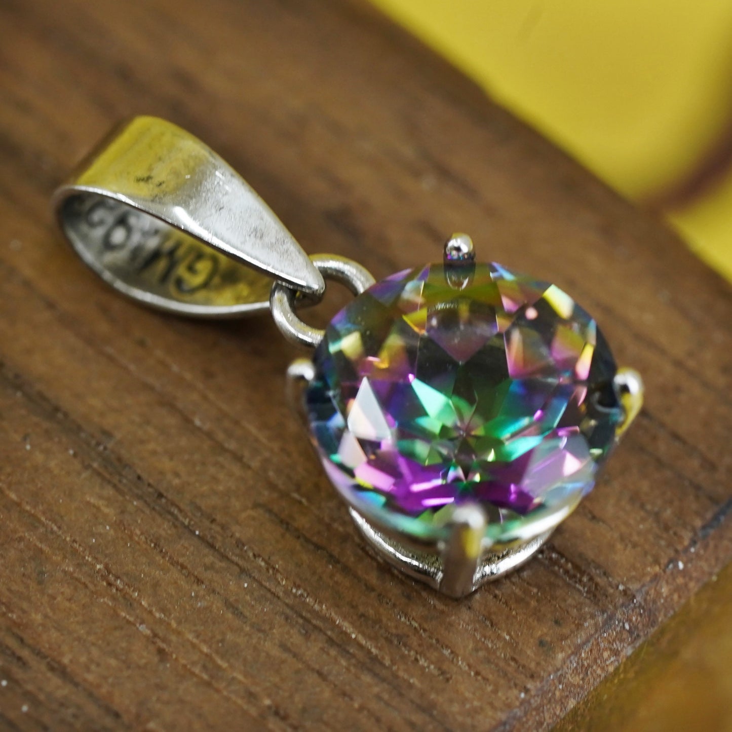 Vintage Sterling silver 925 tiny pendant with rainbow topaz