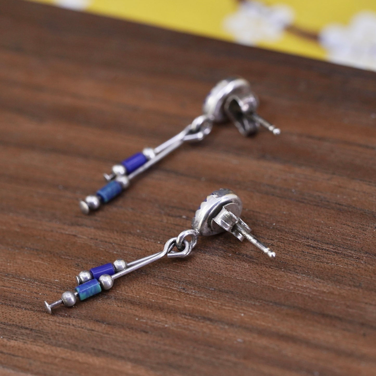 Native American navajo sterling 925 silver earrings with lapis lazuli bead