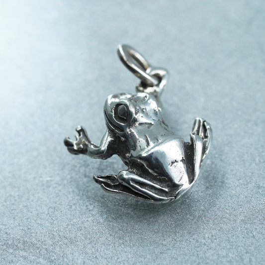 Vintage Sterling 925 silver handmade pendant, frog charm