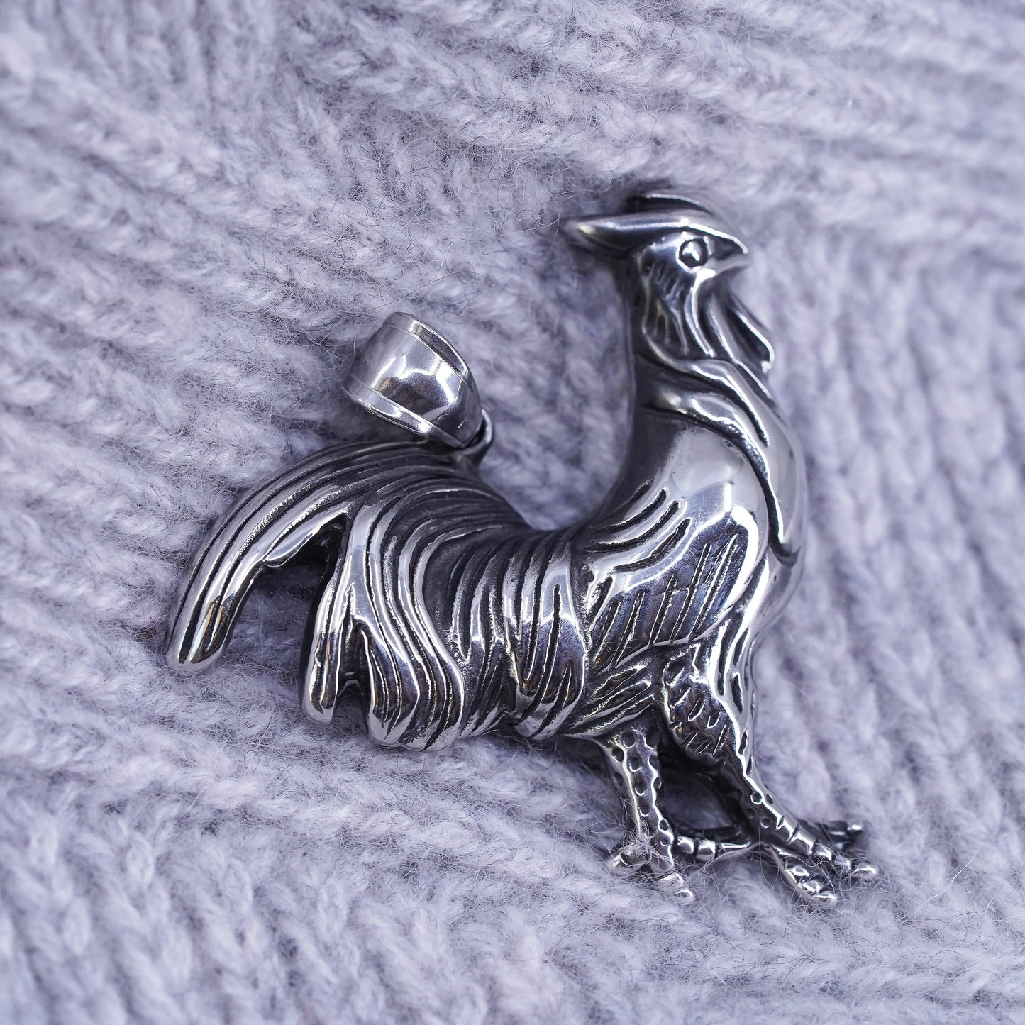 Vintage stainless steel handmade pendant. rooster chicken, stamped S steel