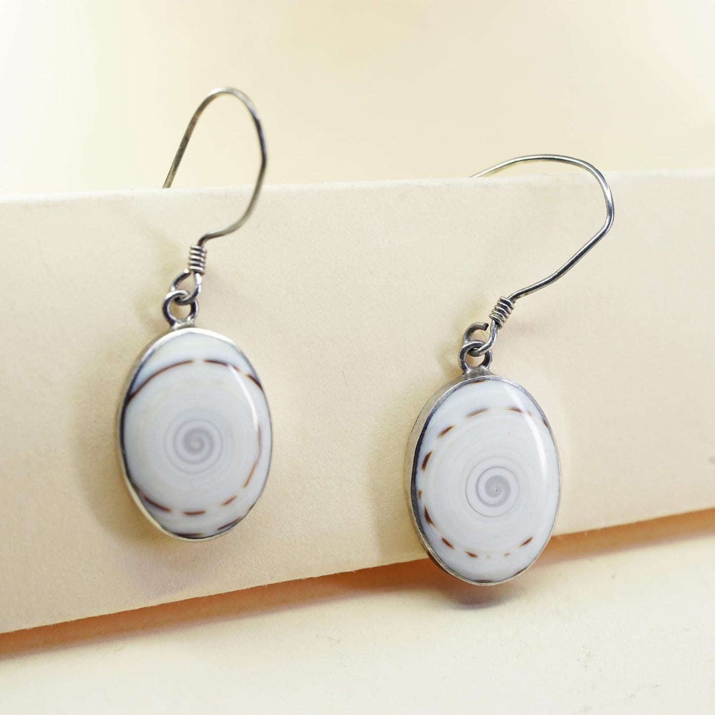 Vintage Sterling 925 silver handmade earrings with shiva eye snail shell beads