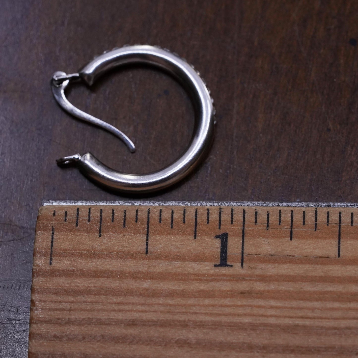 0.75", Vintage sterling silver loop single earring, fashion primitive hoop cz
