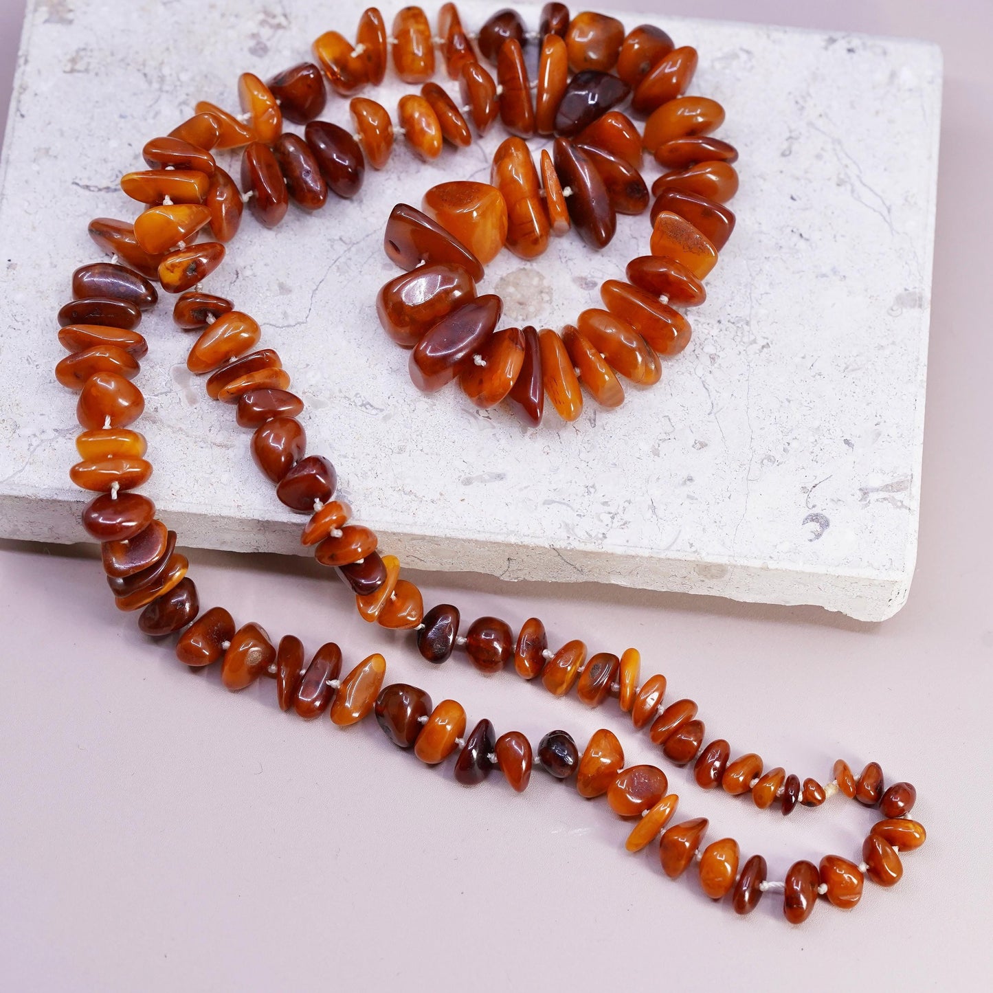26", vintage southwestern amber heishi handmade necklace
