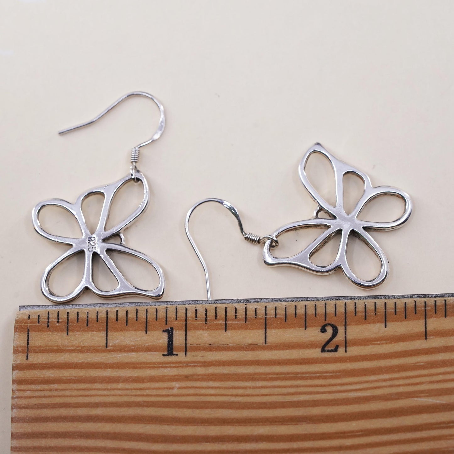 Vintage sterling silver handmade earrings, 925 silver butterfly