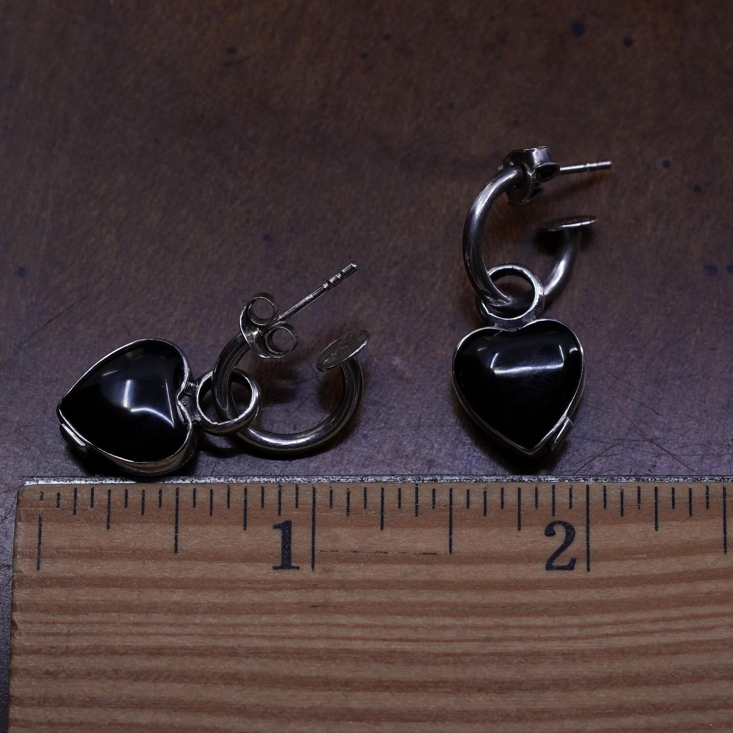 0.5”, Sterling silver earrings, 925 huggie hoops with double sided heart charms