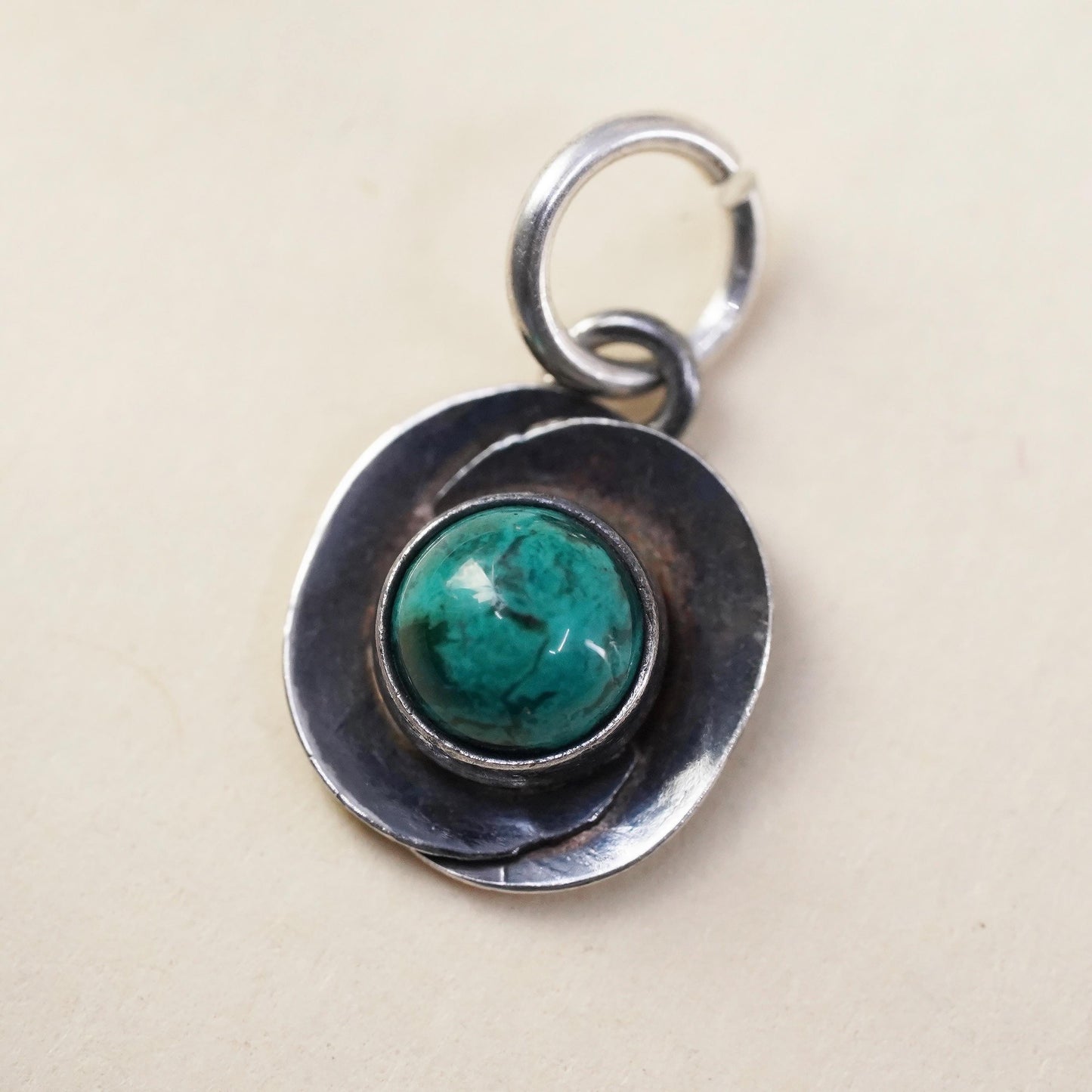 Southwestern sterling 925 silver handmade turquoise charm pendant with cable