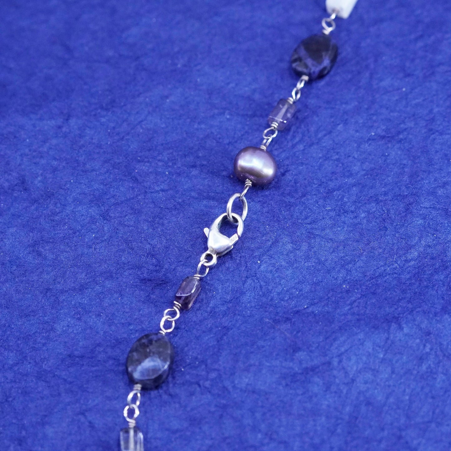 16”, vintage Sterling silver handmade necklace, 925 chain with sodalite beads