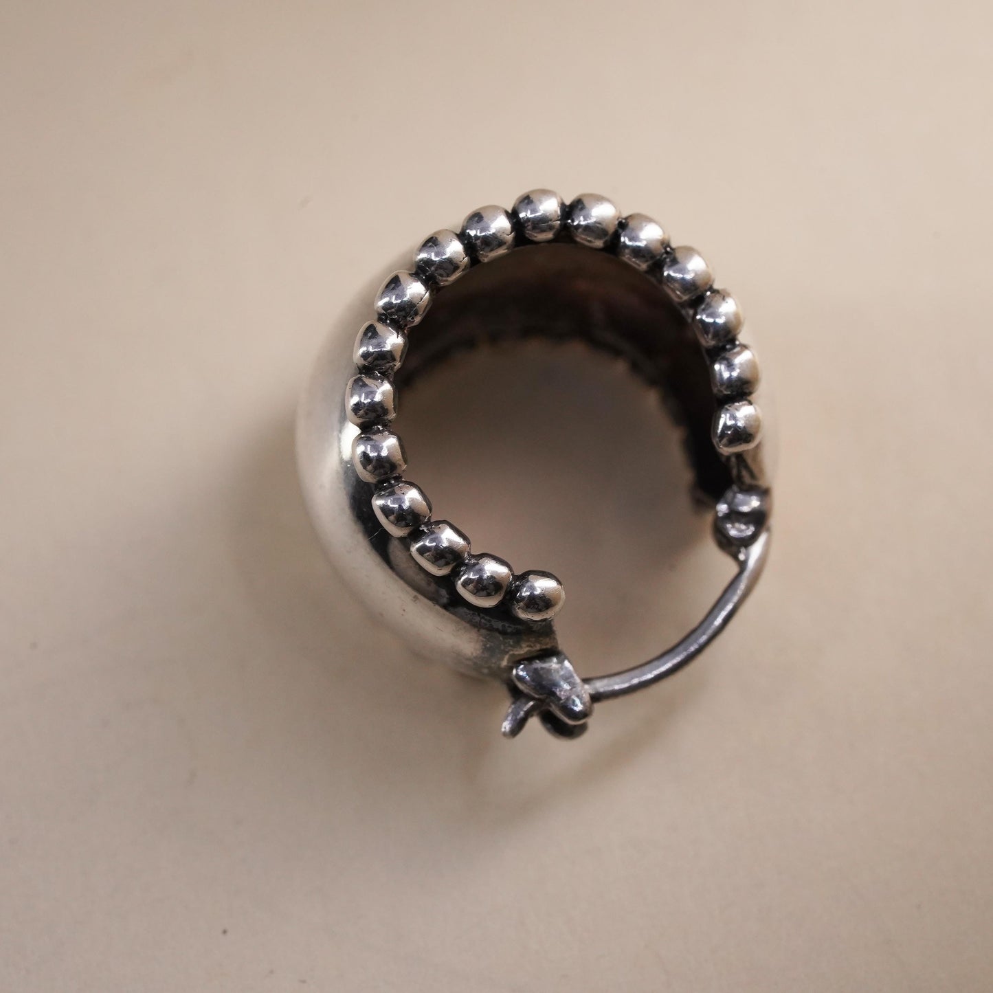 0.5”, Vintage sterling silver single earring, 925 huggie hoop with beads