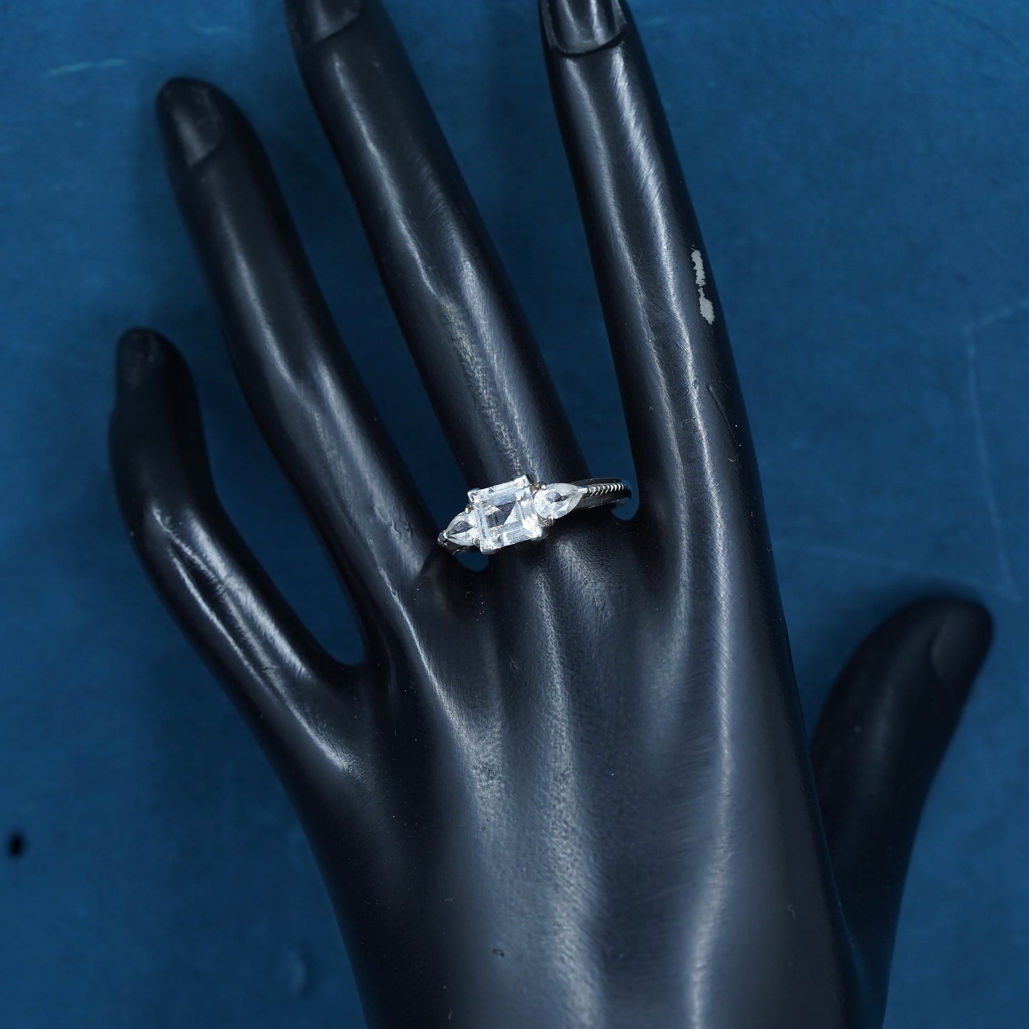 Size 10, vintage Sterling 925 silver engagement ring with cluster Cz around